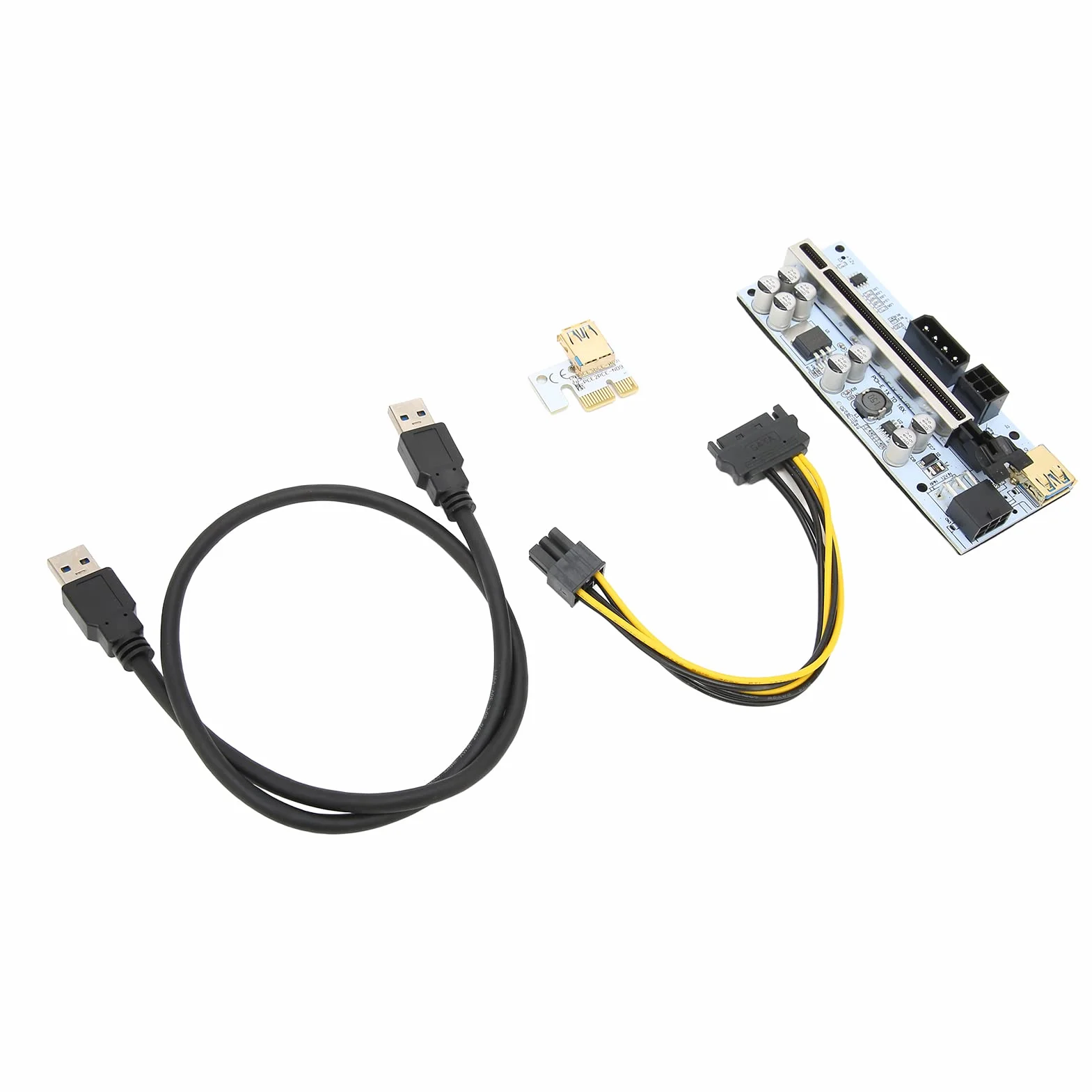Kabel PCIE Riser, PCIE X1 do PCIE X16 GPU Riser Kabel Przedłużający 6 PIN Zasilany, do Platform Górniczych - Czarny