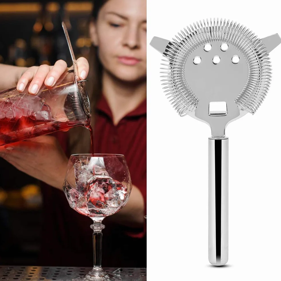 Raguso Hawthorne sitko koktajlowe profesjonalny filtr sitko ze stali nierdzewnej ze sprężyną drucianą stylowa pokrywka do koktajli shaker napój kubek w klubie barowym (srebrny)