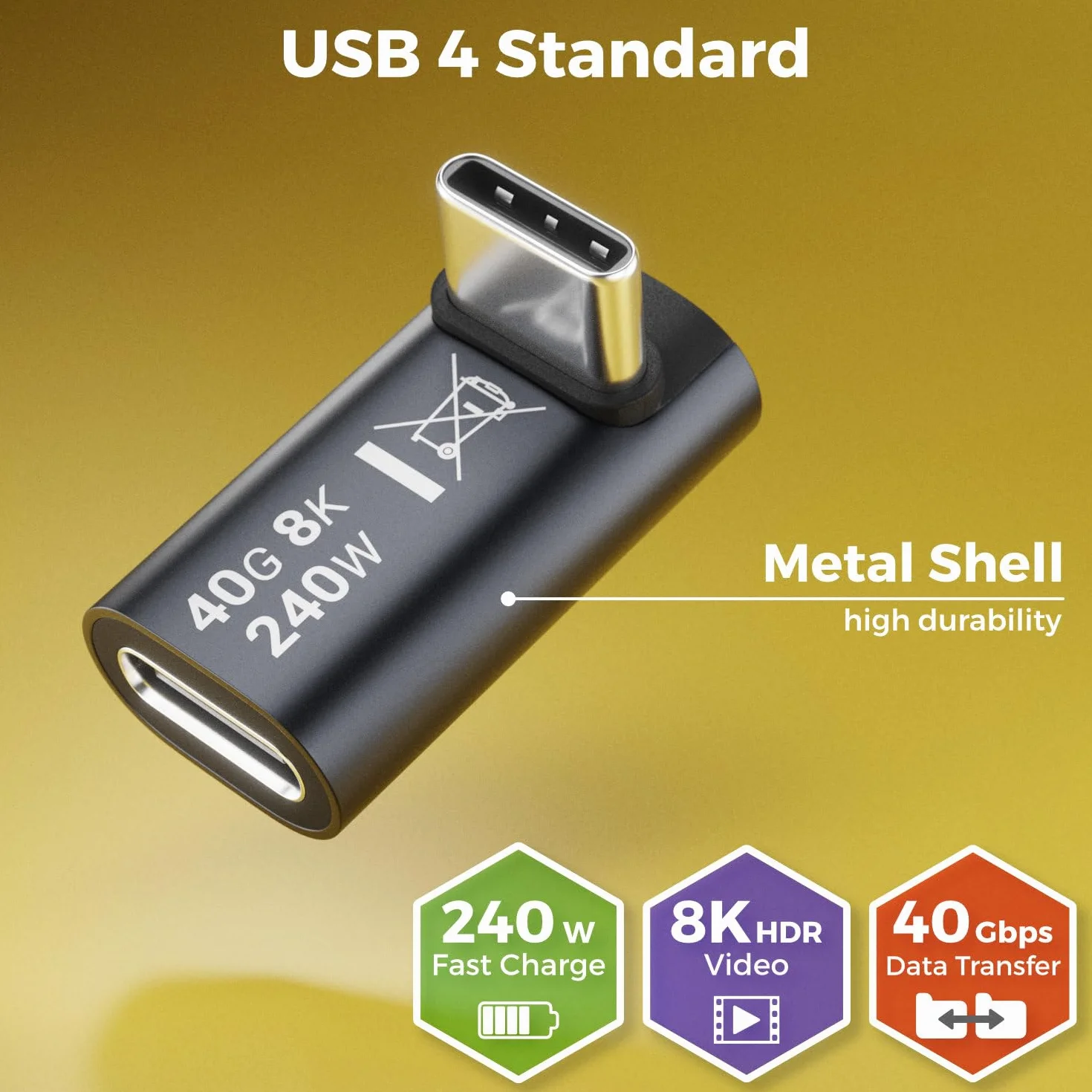 deleyCON Adapter USB-C Kątowy 90° (2 Szt.) - 40 Gbps, 240 W, 8K60Hz, USB 4.0, Aluminiowa Obudowa, Wtyk C do Gniazda C - do Smartfona, Tabletu, Laptopa, MacBooka, PS5 itp.