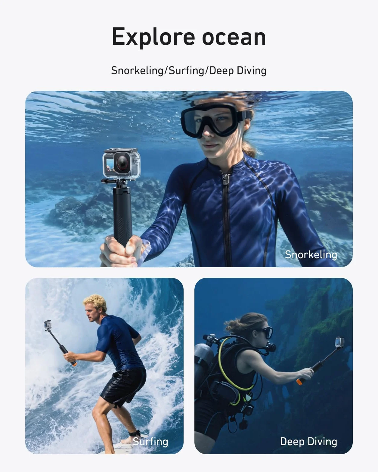 TELESIN wodoszczelny zestaw futerałek dla DJI Action 5/4/3, podwodne etui z pływającym kijem do selfie i szybkozłączem, odporne na zanurzenie do 45M na snorkeling i nurkowanie, akcesoria do Action 5/4