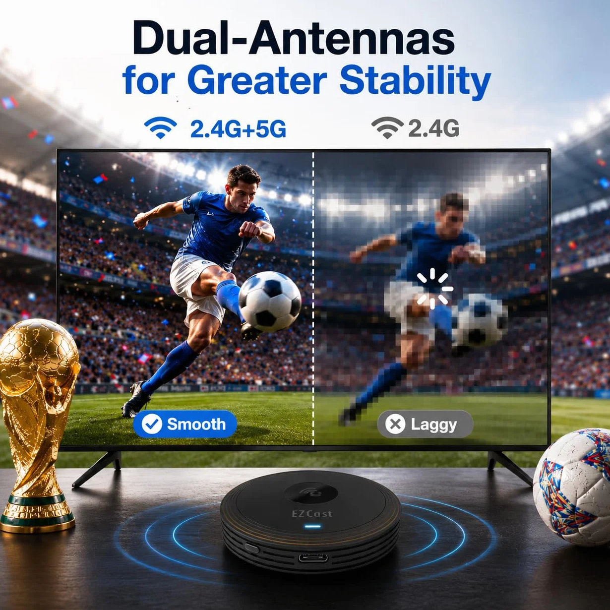EZCast Ultra U2 4K/60Hz bezprzewodowy adapter wyświetlacza Wi-Fi 6 HDR do systemów Windows, MacOS, Android i iOS, obsługuje DLNA, Airplay, Miracast i Peer-to-Peer, lustro ekranu i rozszerzenie do