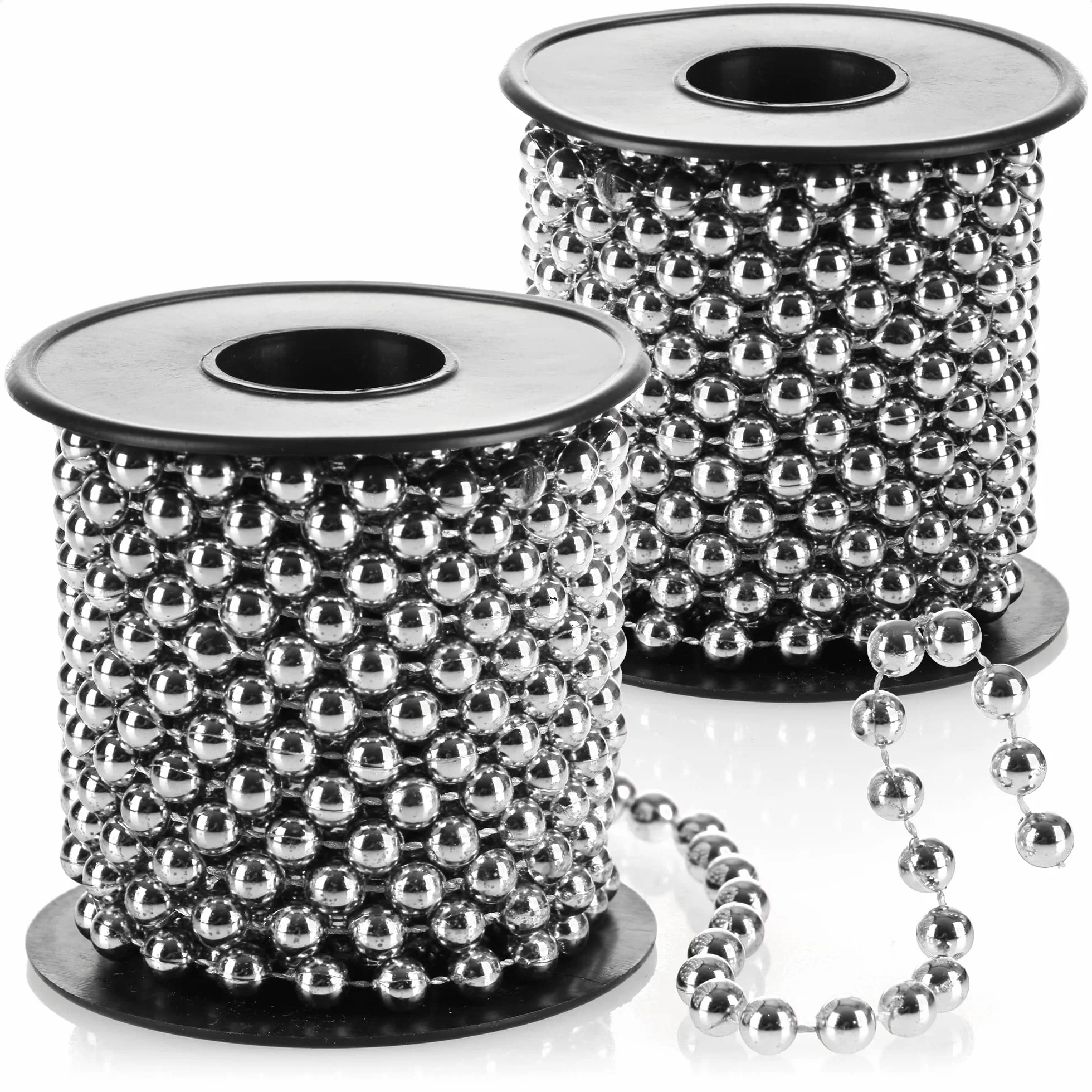 COM-FOUR® 2x girlanda perlowa na choinke - wstazka perlowa do dekoracji choinki - dekoracja swiateczna - dekoracja slubna - srebrna 15 m