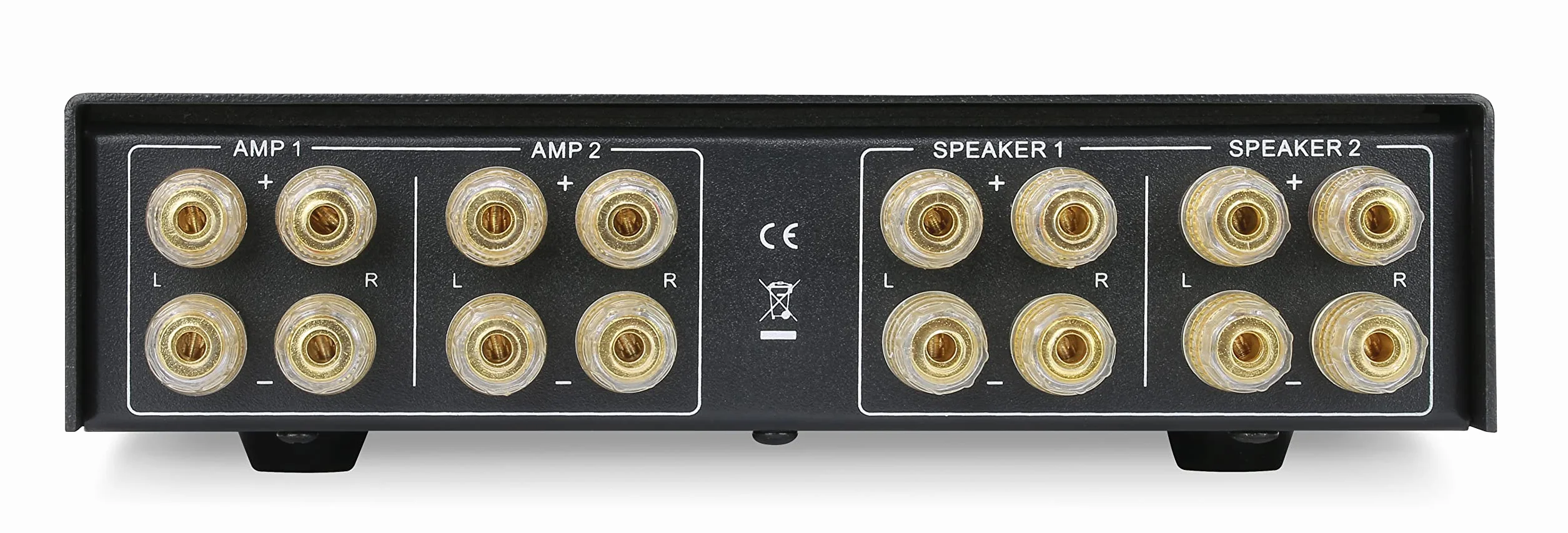 Dynavox AMP-S Pro, przełącznik wzmacniacza i głośnika w metalowej obudowie, do wzmacniaczy stereo i Surround, połączenie za pomocą wtyczki bananowej lub złącza zaciskowego, srebrny