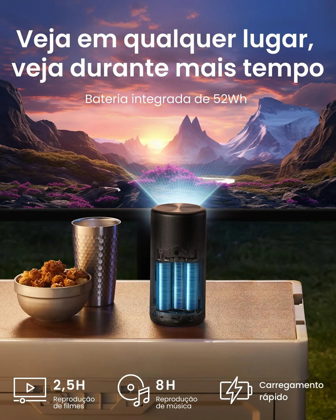 Nebula Capsule3 mini projektor, inteligentny projektor, 1080p, Wi-Fi, 200 ANSI lumenów, przenośny projektor, z GTV, Netflix, Dolby Digital, obraz 120", wbudowany akumulator, czas odtwarzania 2,5