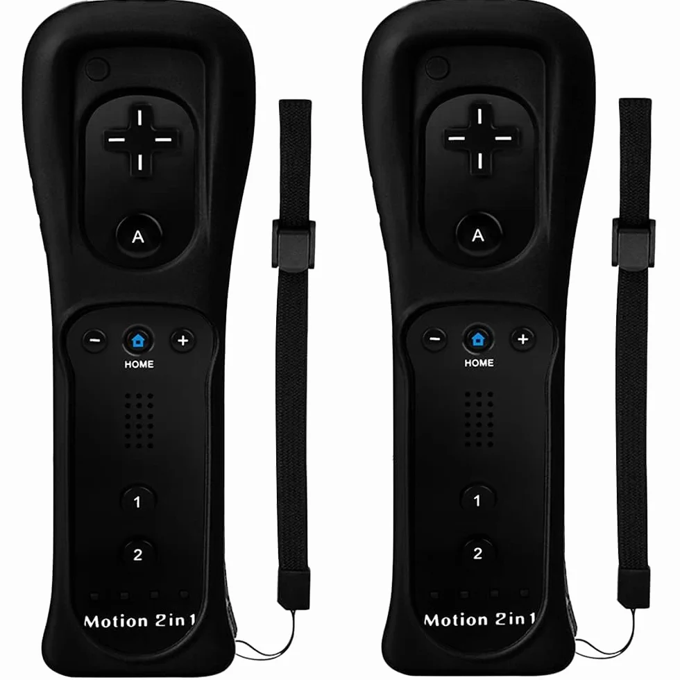 TechKen zestaw 2 sztuk kontrolerów Wii lewostronnych z Motion Plus, pilot Wii Remote z silikonową osłoną i opaską na rękę