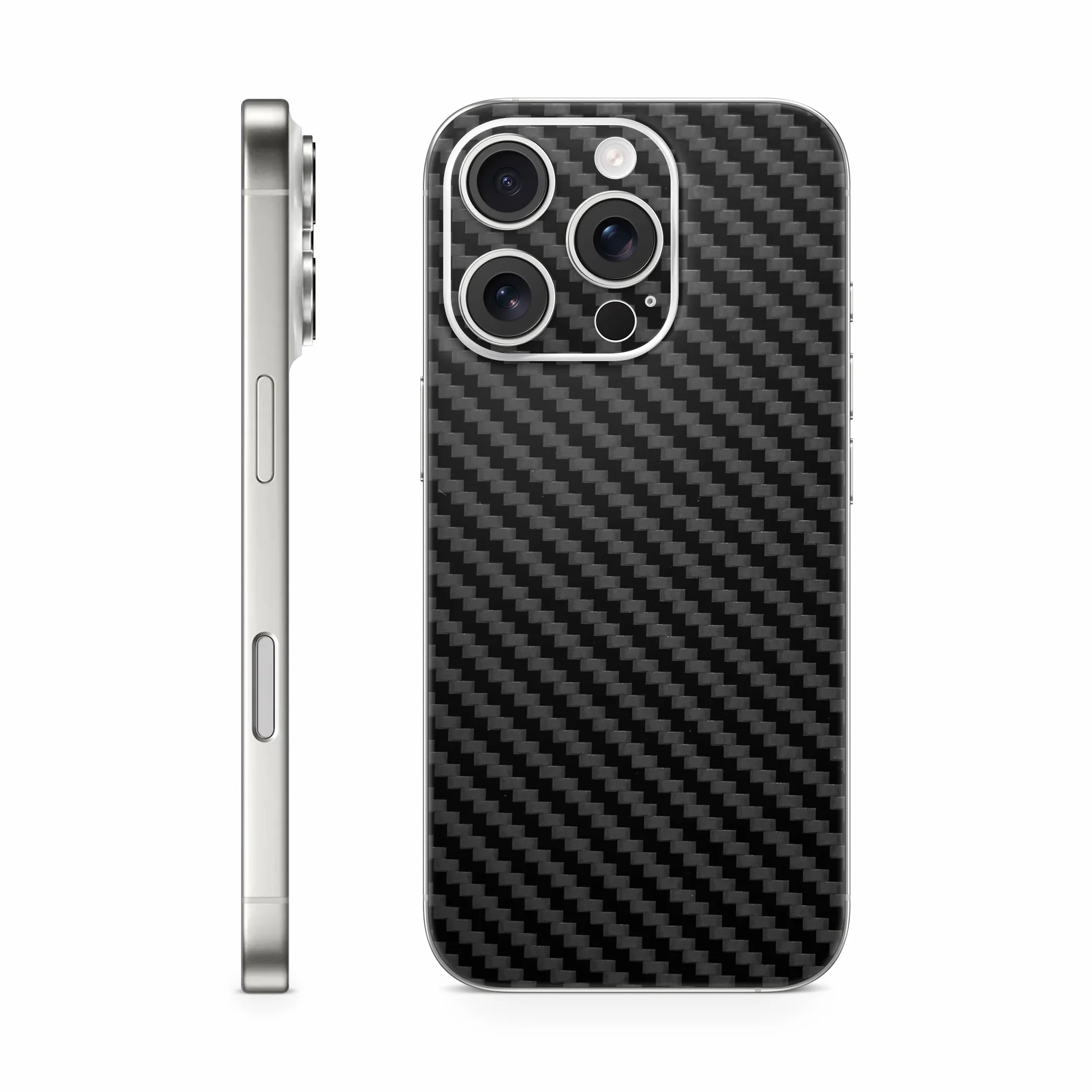 Skins kompatybilna z iPhone 16 Pro i 16 Pro Max, Skin folia ochronna 360° Full Coverage lub Only (tylko tył, czarny karbon, iPhone 16 Pro)