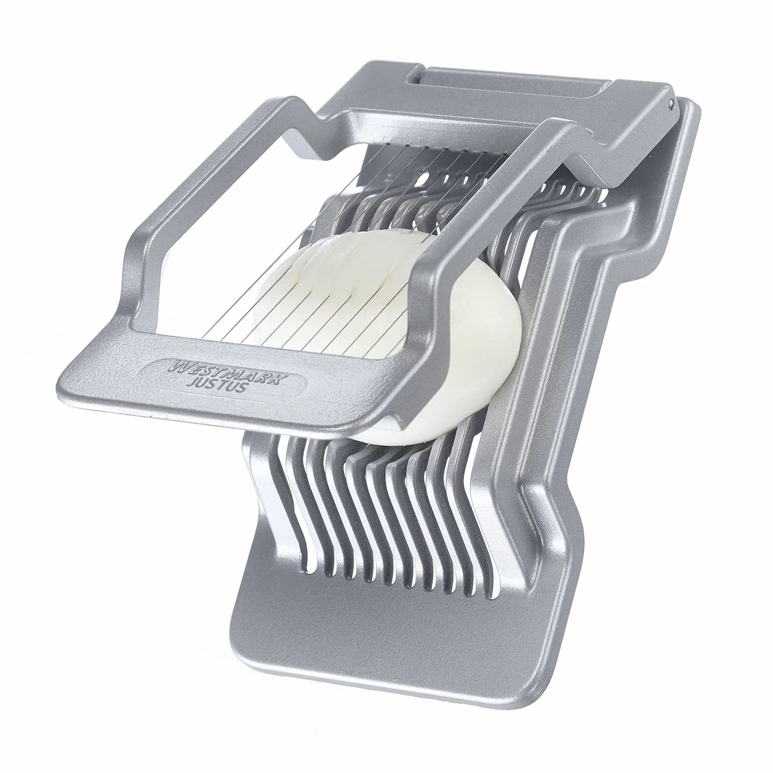 Westmark Krajalnica do jajek, Kroi na okrągłe i owalne plasterki, Osobno naciągane druciane struny ze stali nierdzewnej, Aluminium/Stal nierdzewna, Justus, Szara, 10402260