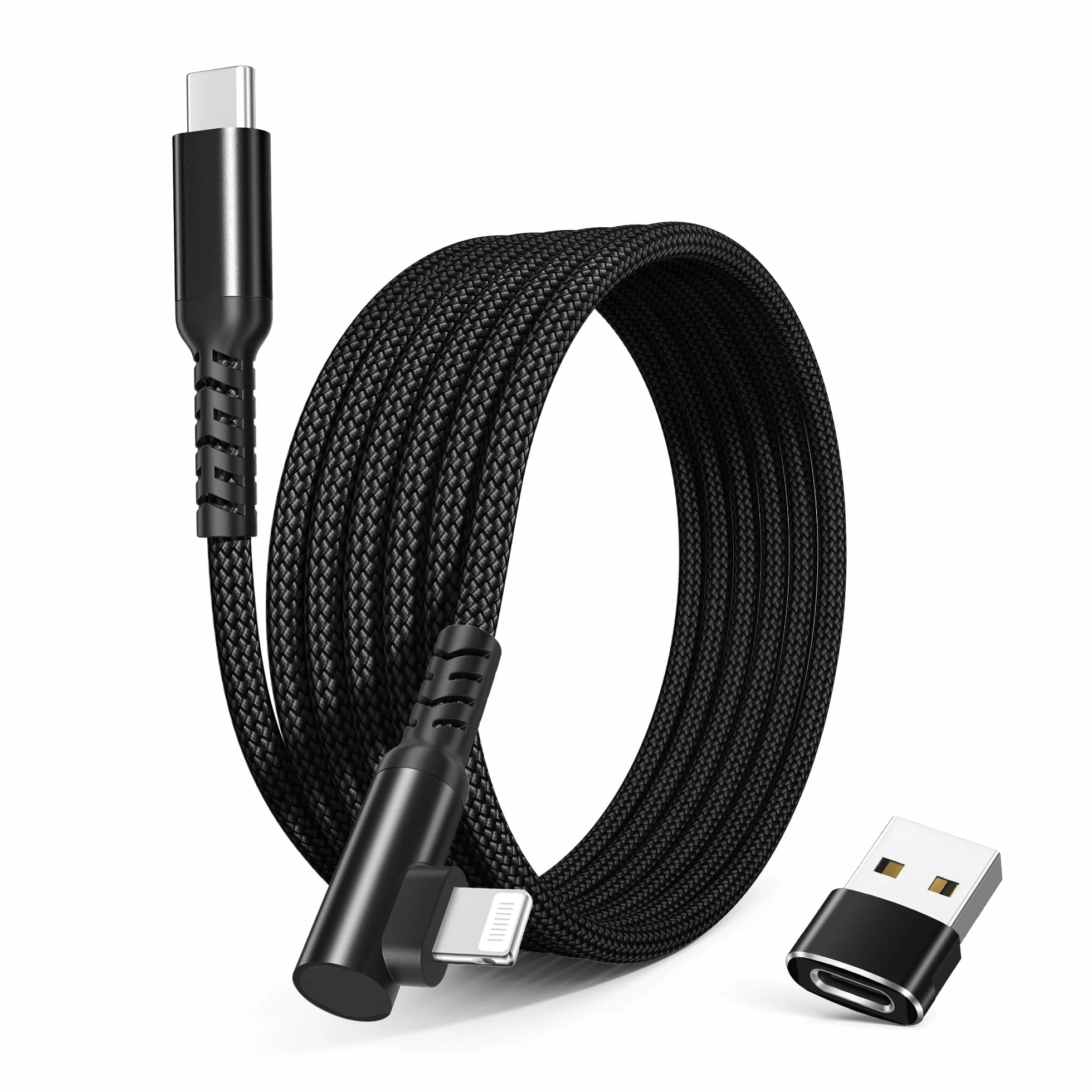 Basesailor 90 stopni USB C na Lightning kabel do ładowania 3 m z adapterem USB A, wtyczka kątowa, długi kabel, typ C, zasilacz PD, kabel do szybkiego ładowania do iPhone 14, 13, 12, Mini Pro Max, XR X