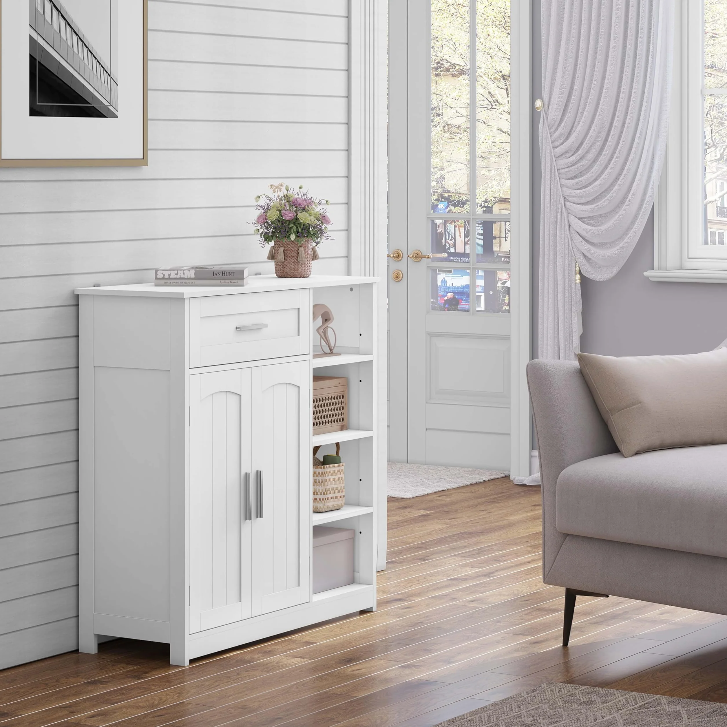 EUGAD Szafka łazienkowa wąska 80 x 80,5 x 30 cm biała z szufladą i drzwiami