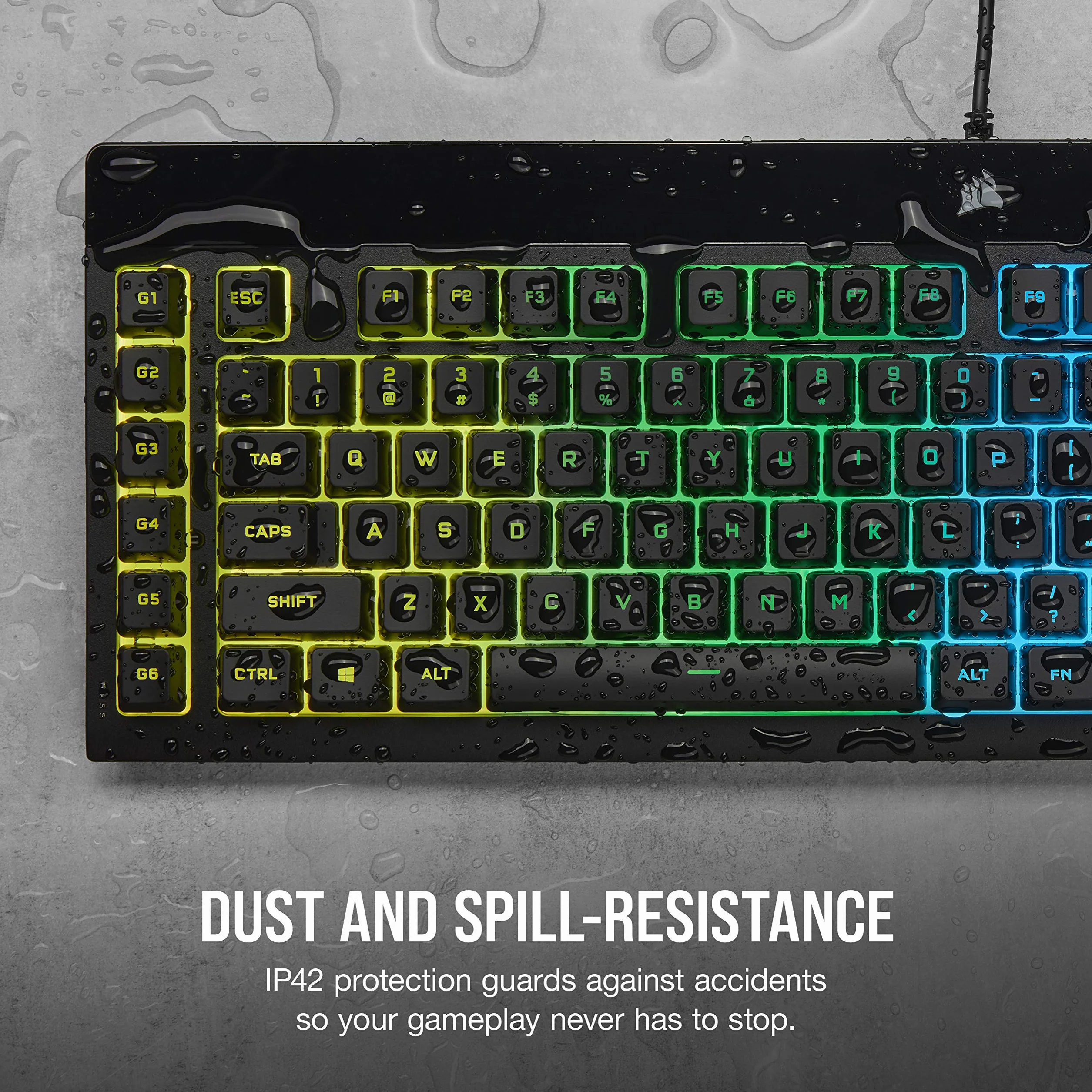 CORSAIR K55 RGB PRO przewodowa klawiatura do gier, IP42, odporna na kurz i zalanie, 6 klawiszy makro z integracją Elgato, kompatybilna z iCUE, QWERTY UK, PC, Mac, Xbox, czarna