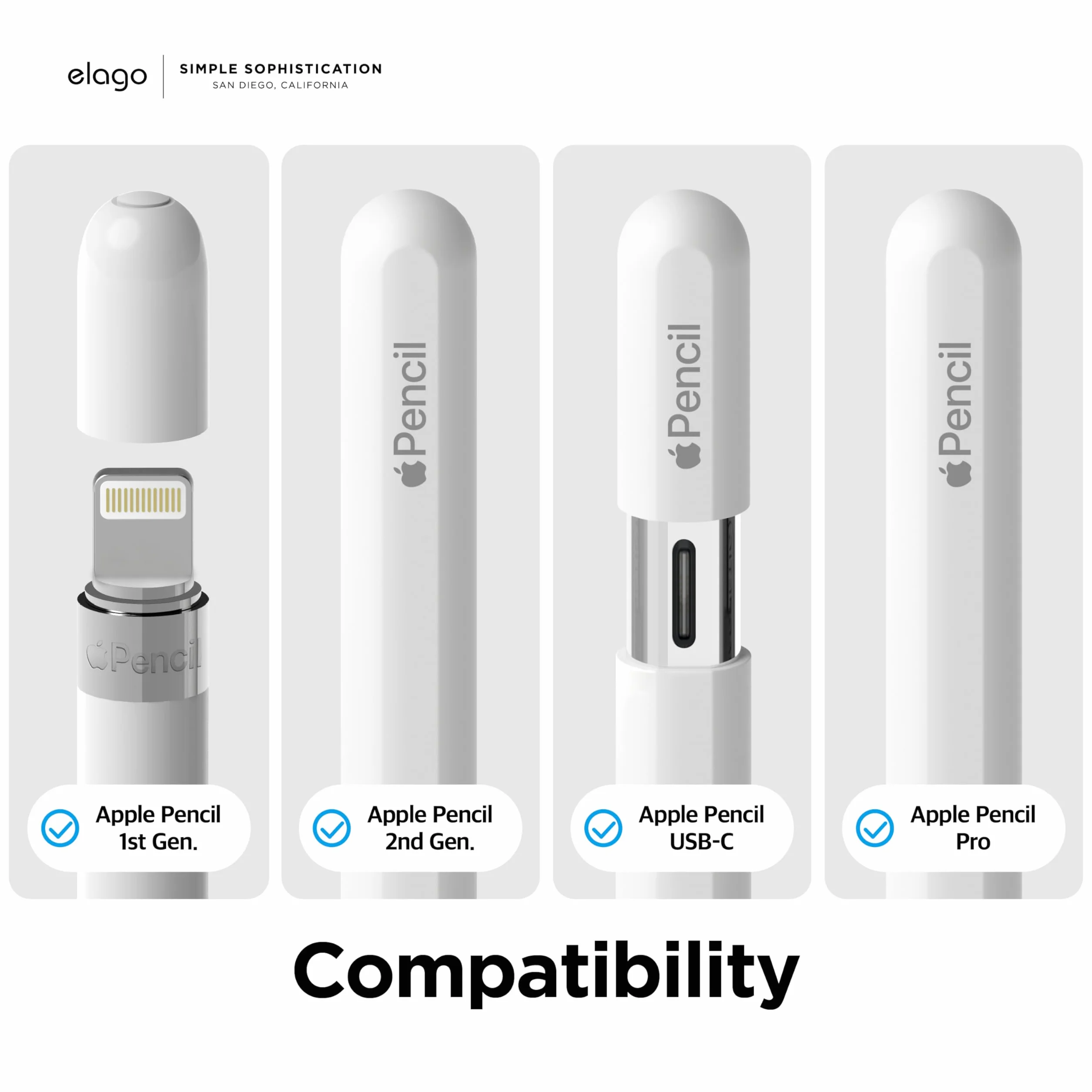 elago Zestaw 4 końcówek wymiennych długopisów kompatybilnych z Apple Pencil Pro, Apple Pencil (1. i 2. generacji) i Apple Pencil (USB-C), wytrzymałe długopisy o wysokiej czułości