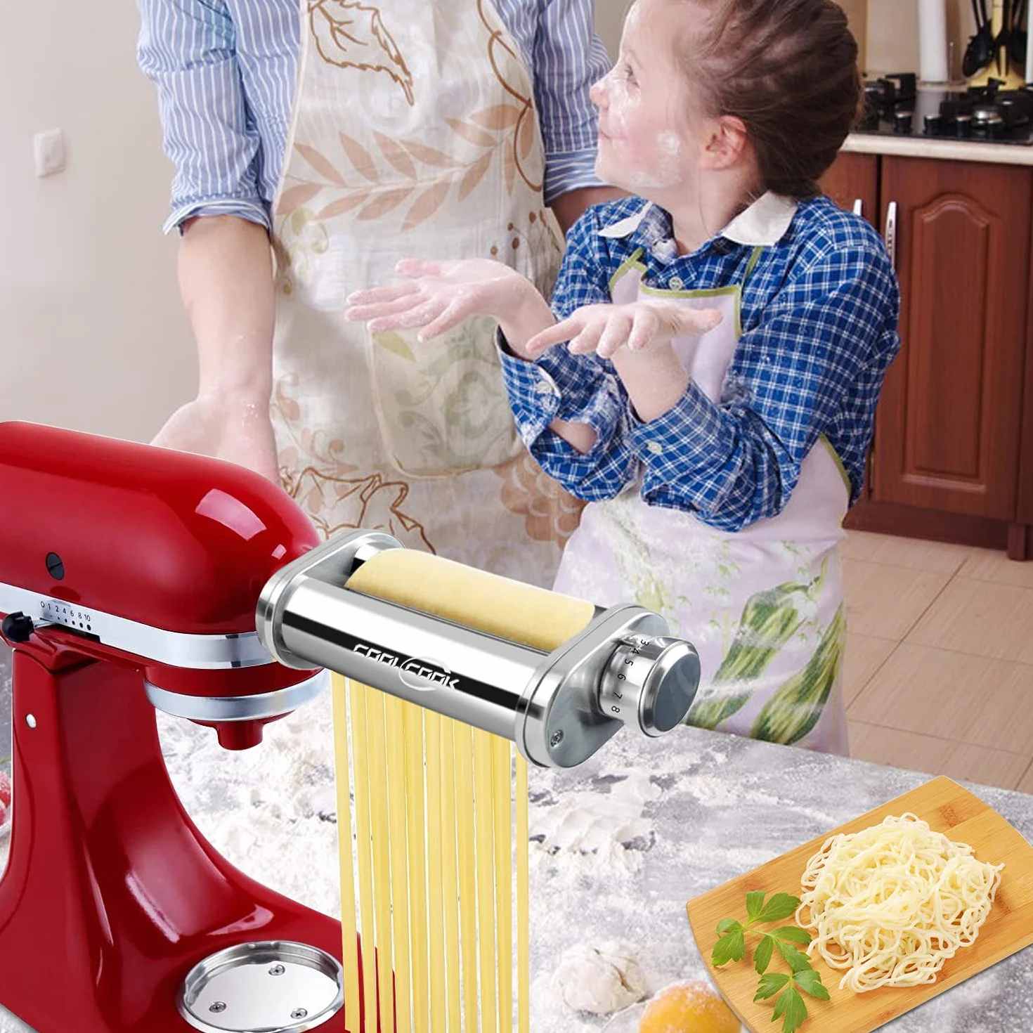 Kitchenaid Nasadka do Makaronu ze Stali Nierdzewnej, 3 Wałki, Zestaw Akcesoriów z Krajalnicą do Spaghetti