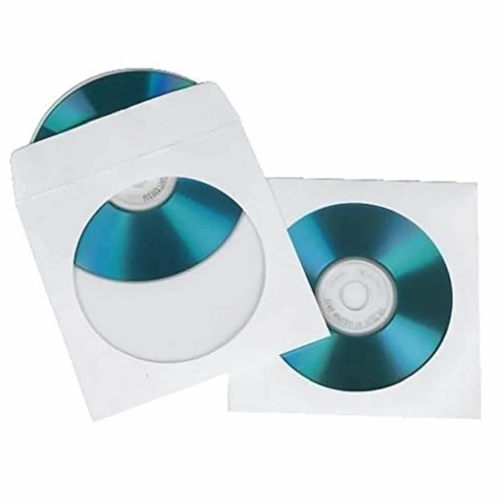 Hama Papierowe etui na płyty CD/DVD/Blu-ray (z przezroczystym okienkiem, zamykane) opakowanie 100 szt., białe