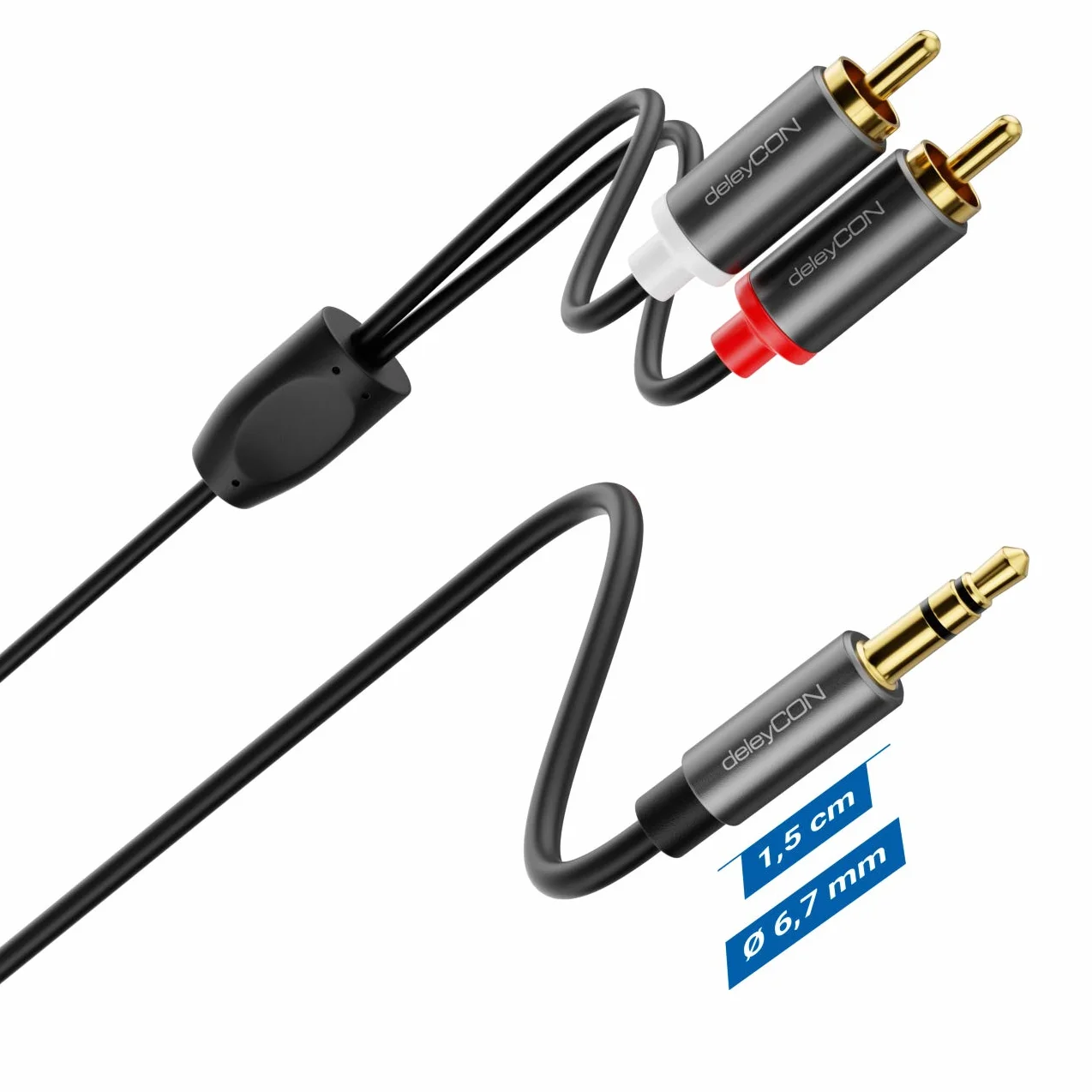 deleyCON 2m Kabel Klinke do Cinch RCA 3,5mm Przewód Audio Adapter Telefon i Smartfon do Odbiornika HiFi 3,5mm AUX Klinke na Wtyk Cinch (Extra Cienki & Elastyczny)