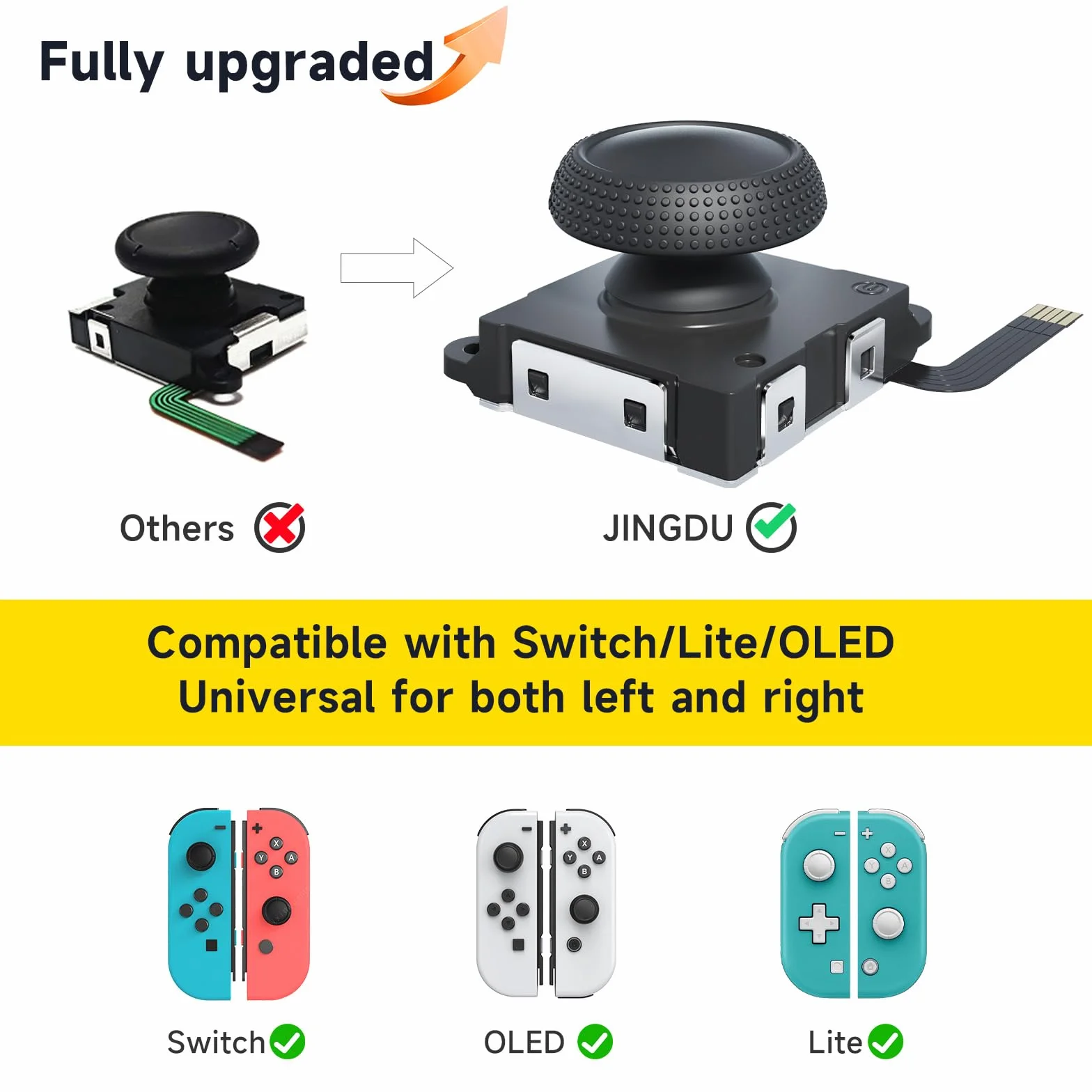 JINGDU Zestaw zastępczy joysticka kompatybilny z przełącznikiem, joystick z efektem Halla, kompatybilny z Switch NS/Switch OLED/Switch Lite, kontroler przełączników, zestaw narzędzi naprawczych, 2 szt