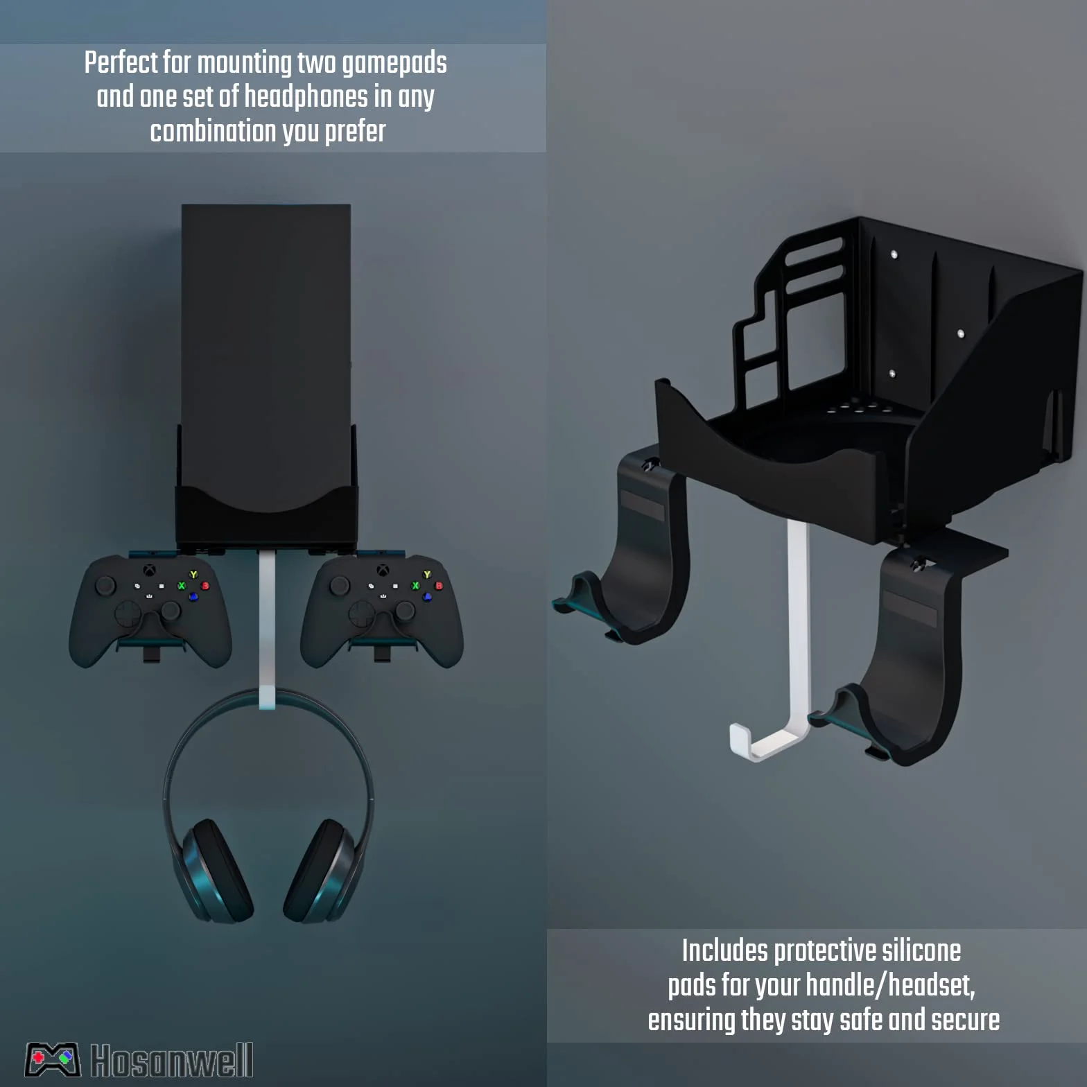 Uchwyt ścienny Xbox Series X Zestaw do kontrolera, konsoli i kasków, mata antypoślizgowa, nacięcie ładowania USB