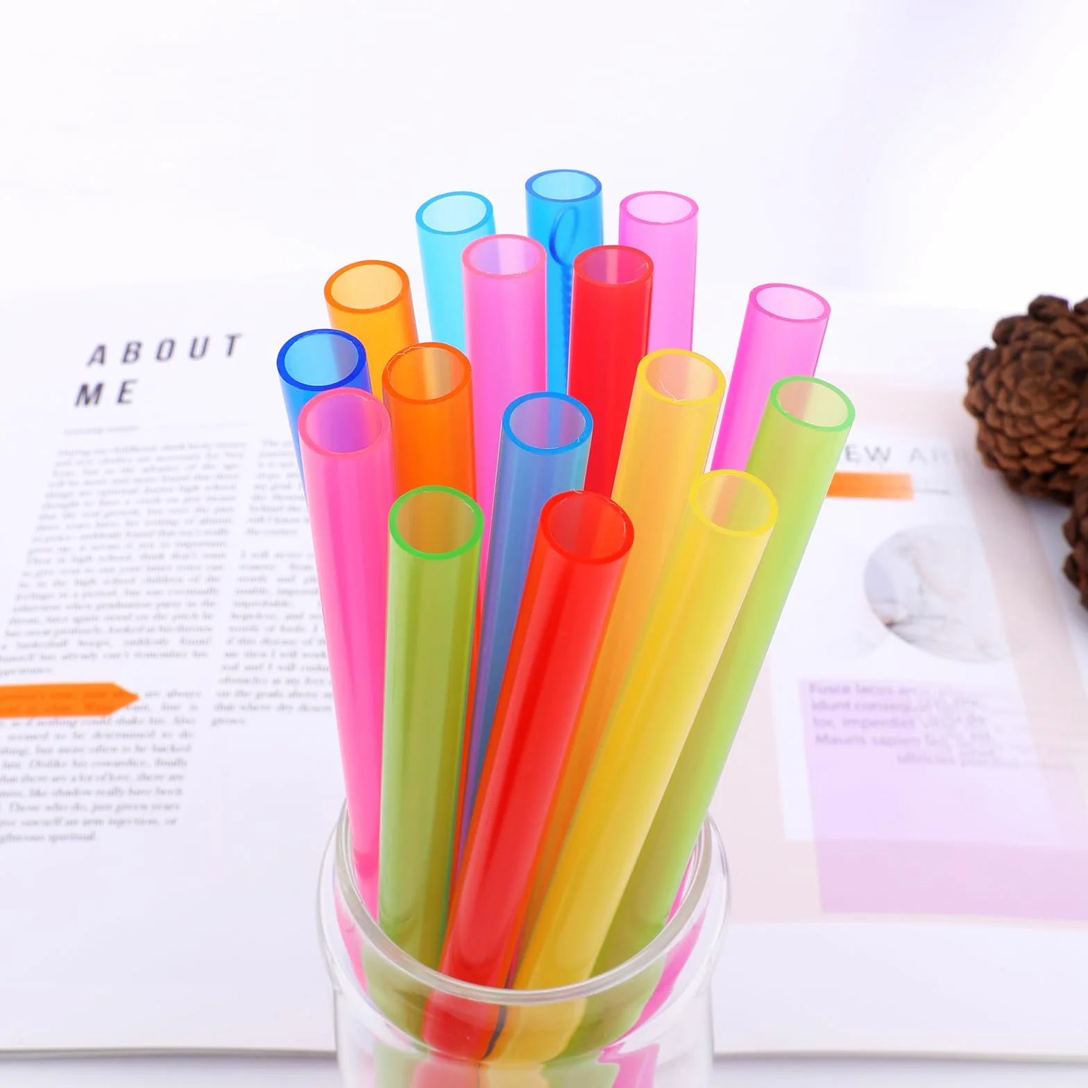 Słomki do Bubble Tea Jumbo 10x260mm wielokrotnego użytku kolorowe z szczotką czyszczącą