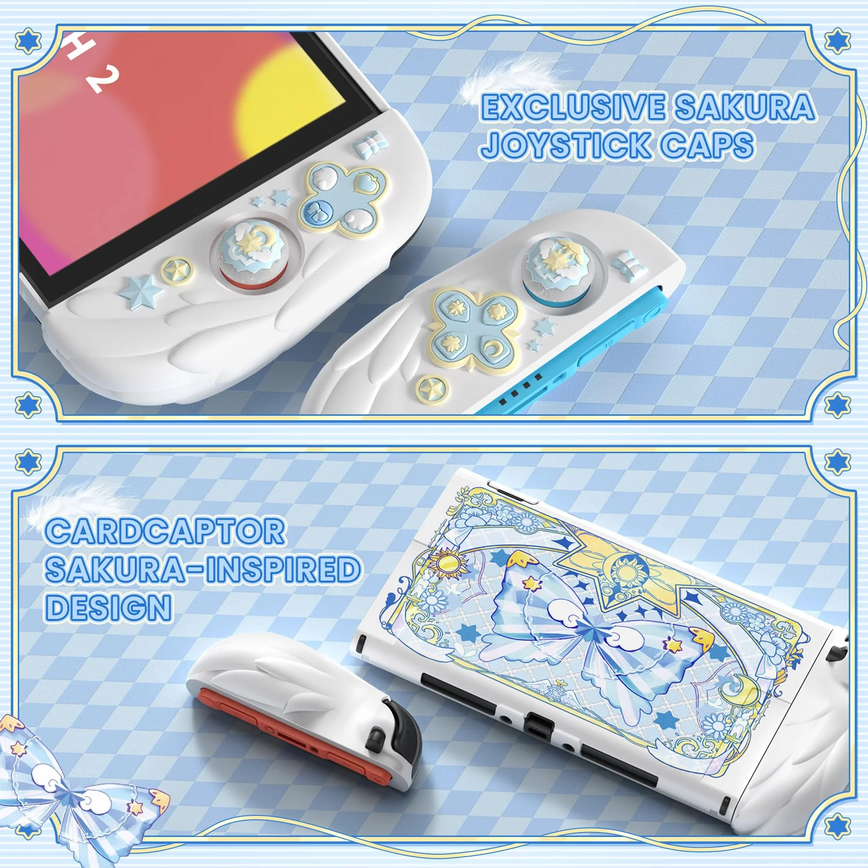 PlayVital Etui na Konsolę do Switch 2 Akcesorium z Silikonowymi Osłonami Joycon & Nakładkami na Joysticki do Switch 2,Dockowalne Ochronne-Biały, Styl Magiczne Skrzydła