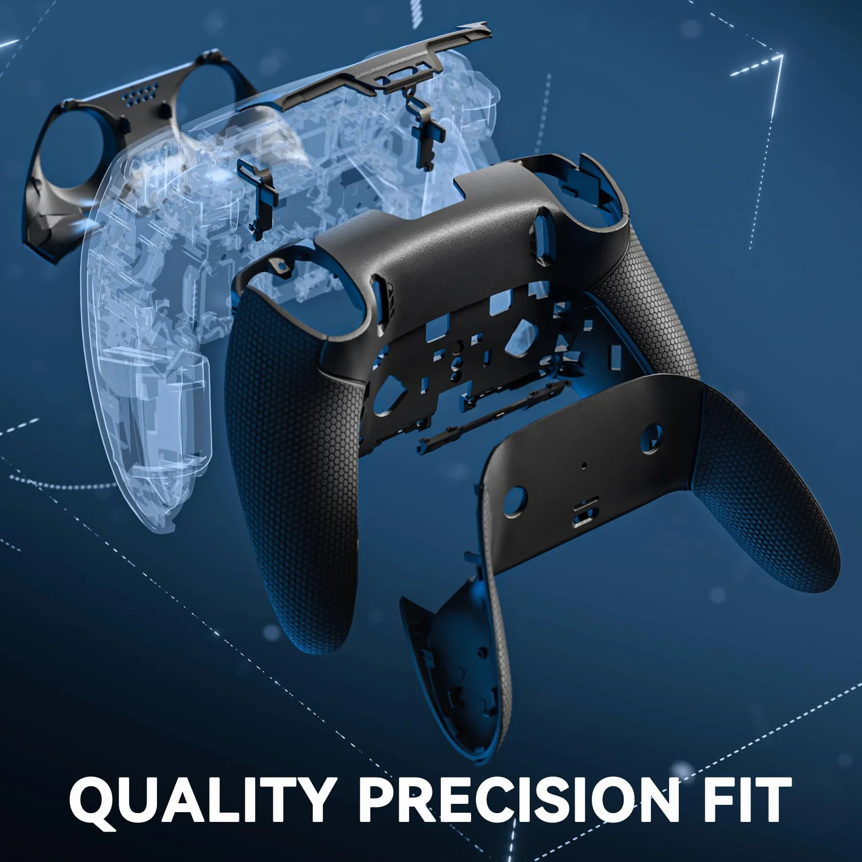 eXtremeRate Beyond-ARC Zestaw Dolnej Obudowy kompatybilny z ps5 Edge Controller z Gumowanym Uchwytem, Wymienna Przednia i Tylna Panele Shell dla ps5 Edge Controller–Czarny