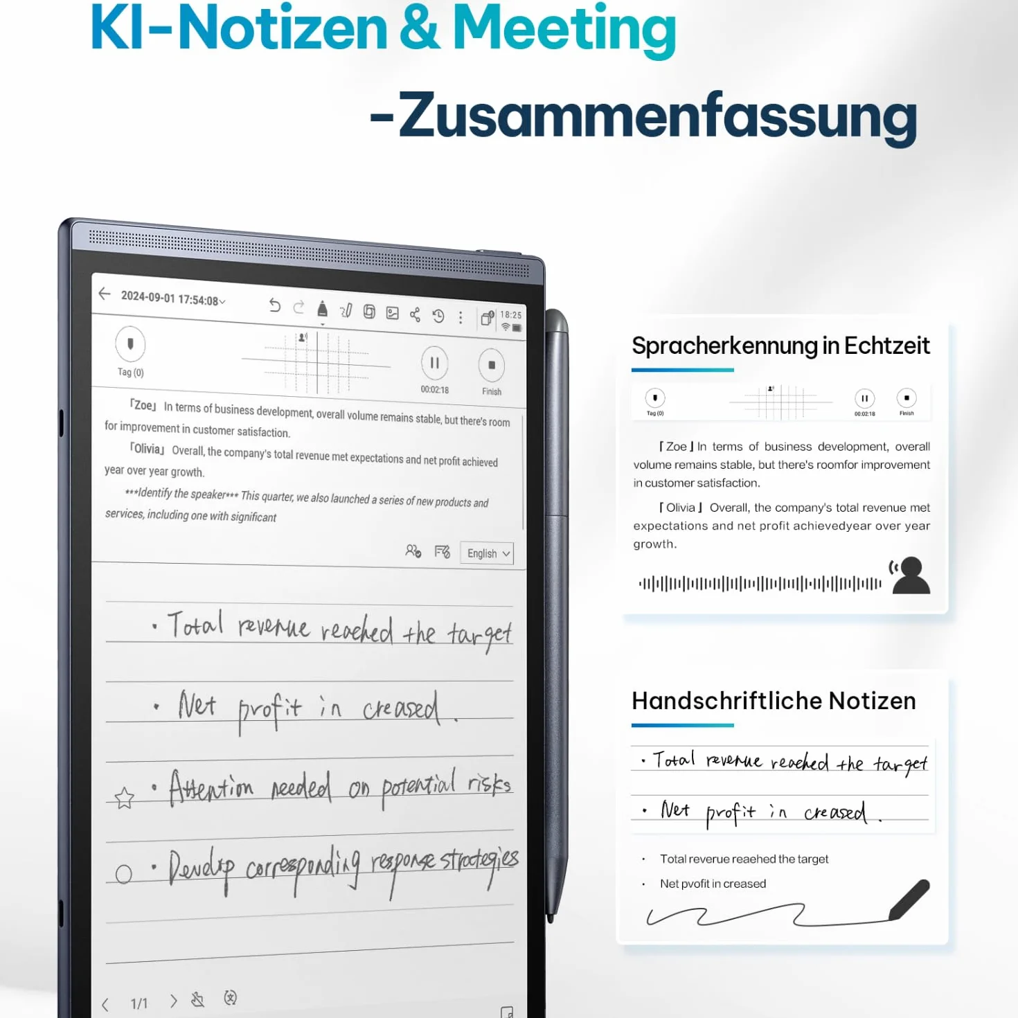 iflytek AINOTE Air 2 8,2 elektroniczny tablet do notatek i cyfrowy papier z rysikiem, nagrywanie AI, wielojęzyczny transkrypcja, czytanie i zarządzanie zadaniami – szary