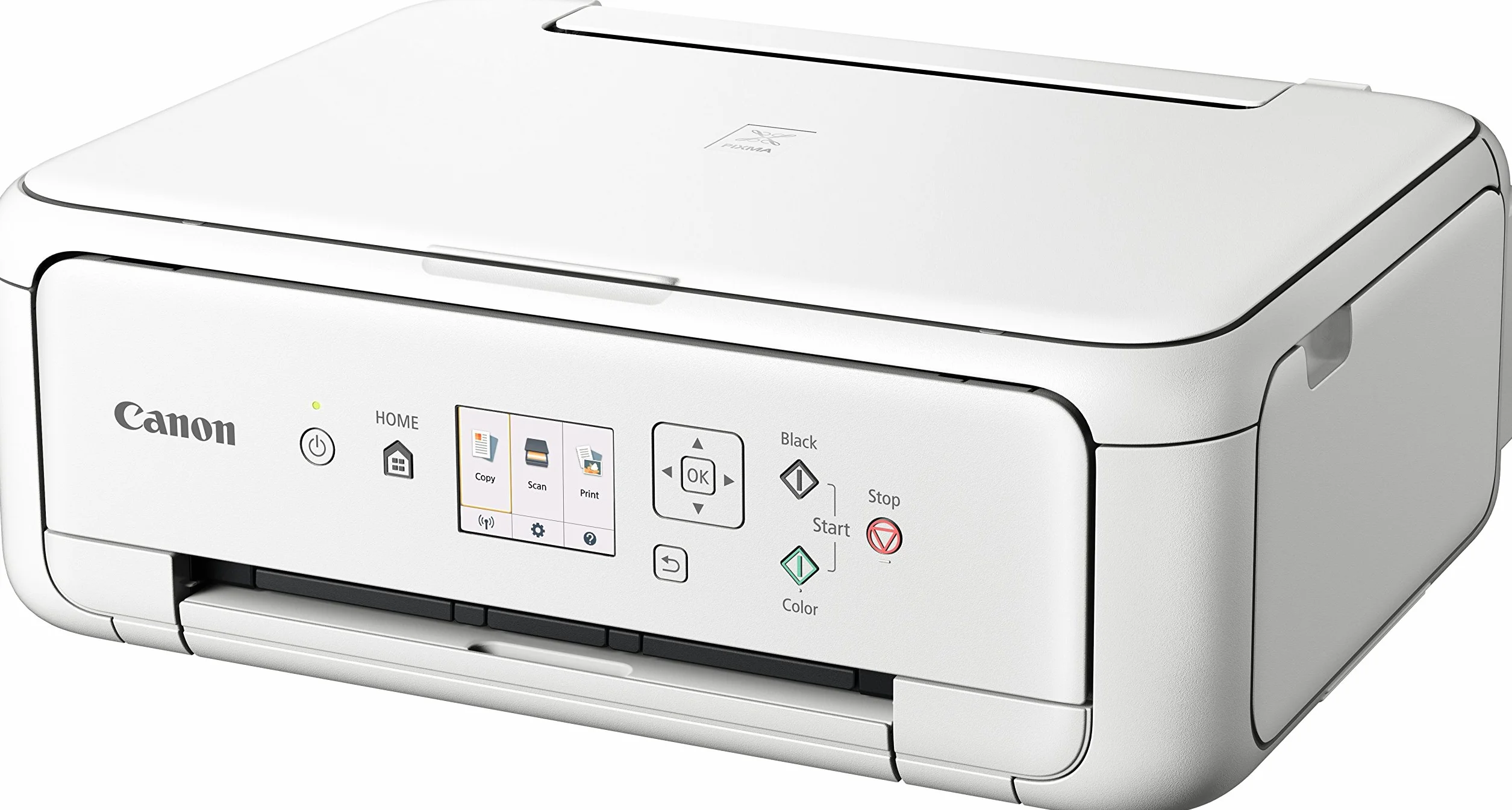 Canon PIXMA TS5151 drukarka atramentowa, urządzenie wielofunkcyjne DIN A4 (skaner, kopiarka, kolorowy wyświetlacz, 4800 x 1200 dpi, USB, Wi-Fi, druk dwustronny, 2 podajniki papieru), biała