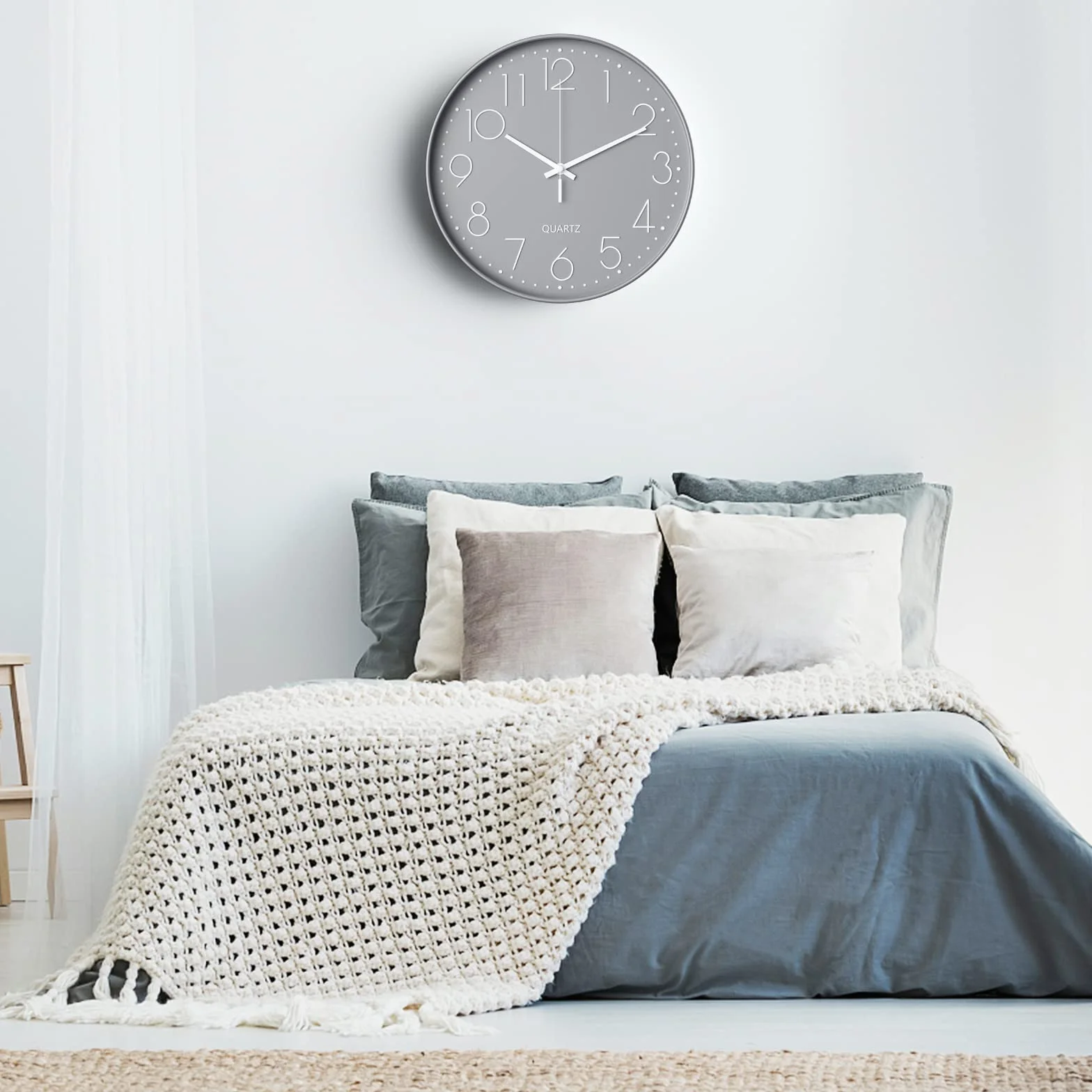 Uootach Zegar ścienny 30 cm (12 cali) nowoczesny cichy zegar ścienny, cichy mechanizm kwarcowy nowoczesny, minimalistyczny design, czarny, do salonu, kuchni, biura, sypialni(gray)