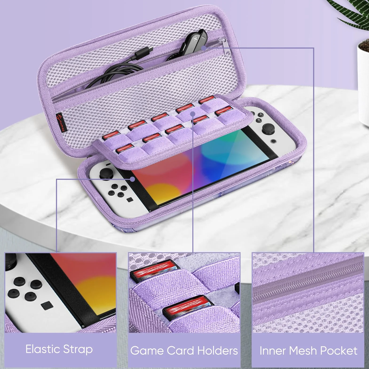 Fintie Futerał kompatybilny z modelem Nintendo Switch/Switch OLED – [odporny na wstrząsy] twarda obudowa do przechowywania z 10 uchwytami na karty do gier, torba podróżna na konsolę i akcesoria