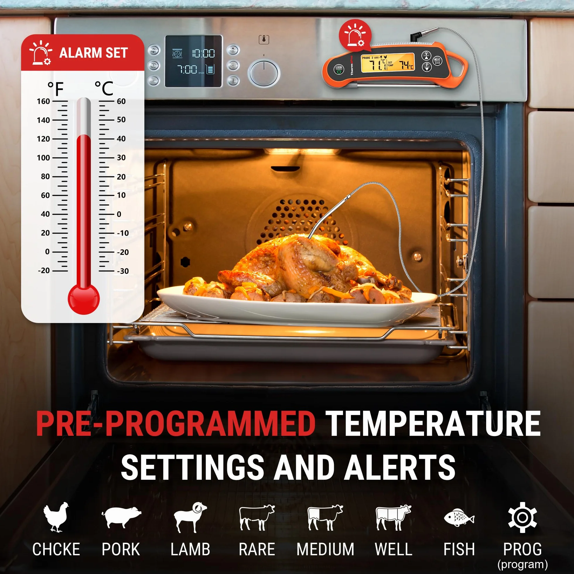 ThermoPro TP710 termometr do mięsa 2 sondy IP65 wodoszczelny alarm