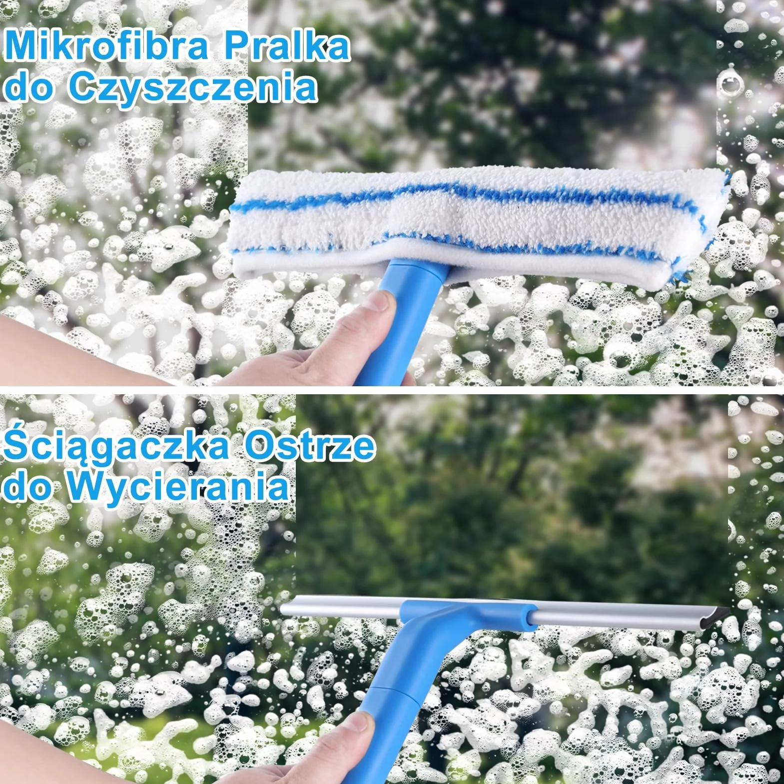 Mitclear Zestaw do Czyszczenia Okien 30cm Silikonowa Ściągaczka Myjka z Mikrofibry