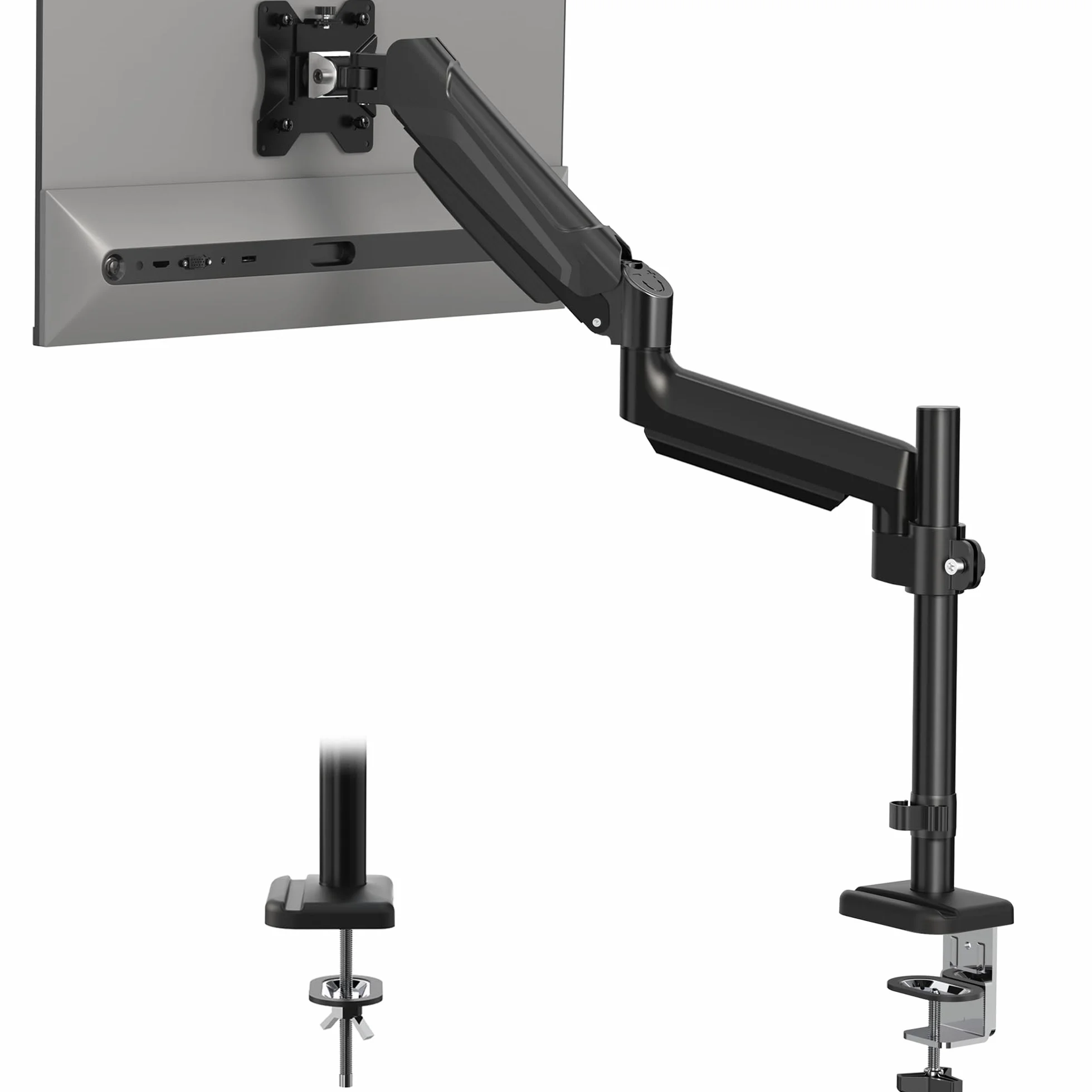 BONTEC Regulowany pojedynczy uchwyt do monitora 13–34 cale, ergonomiczny stojak z ramieniem na sprężynie gazowej i słupkiem, udźwig 9 kg, VESA 75x75mm i 100x100mm