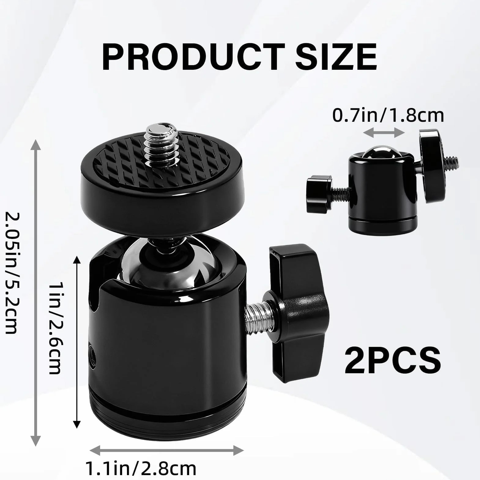 2 szt. Mini głowica obrotowa o 360°, głowica statywu 20 mm z 1/4 śrubami i zdejmowanym adapterem do statywów z mikrofonem monopodowym