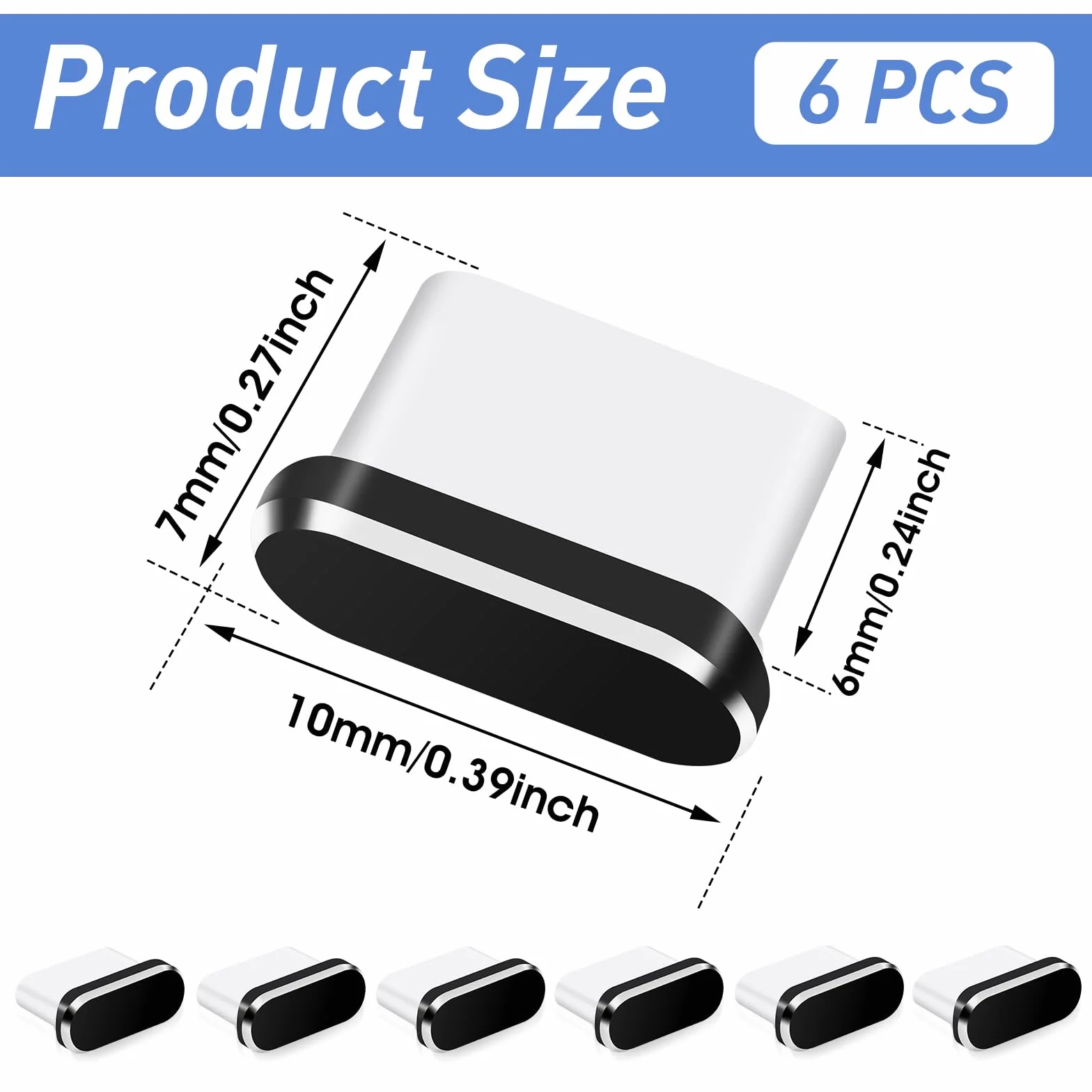 6 szt. wtyczka przeciwpyłowa USB C, osłona portu ładowania typu C, metalowe osłony, zatyczki, osłony, zatyczki, zatyczki do większości smartfonów