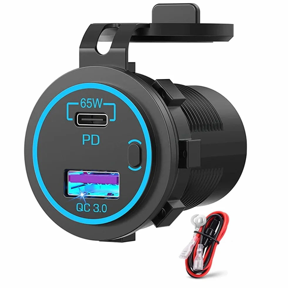 SIDNEY 65W PD 12V Wyjście USB do komputera USB C ładowarka samochodowa Port wielu adapter wody do samochodów ciężarowych