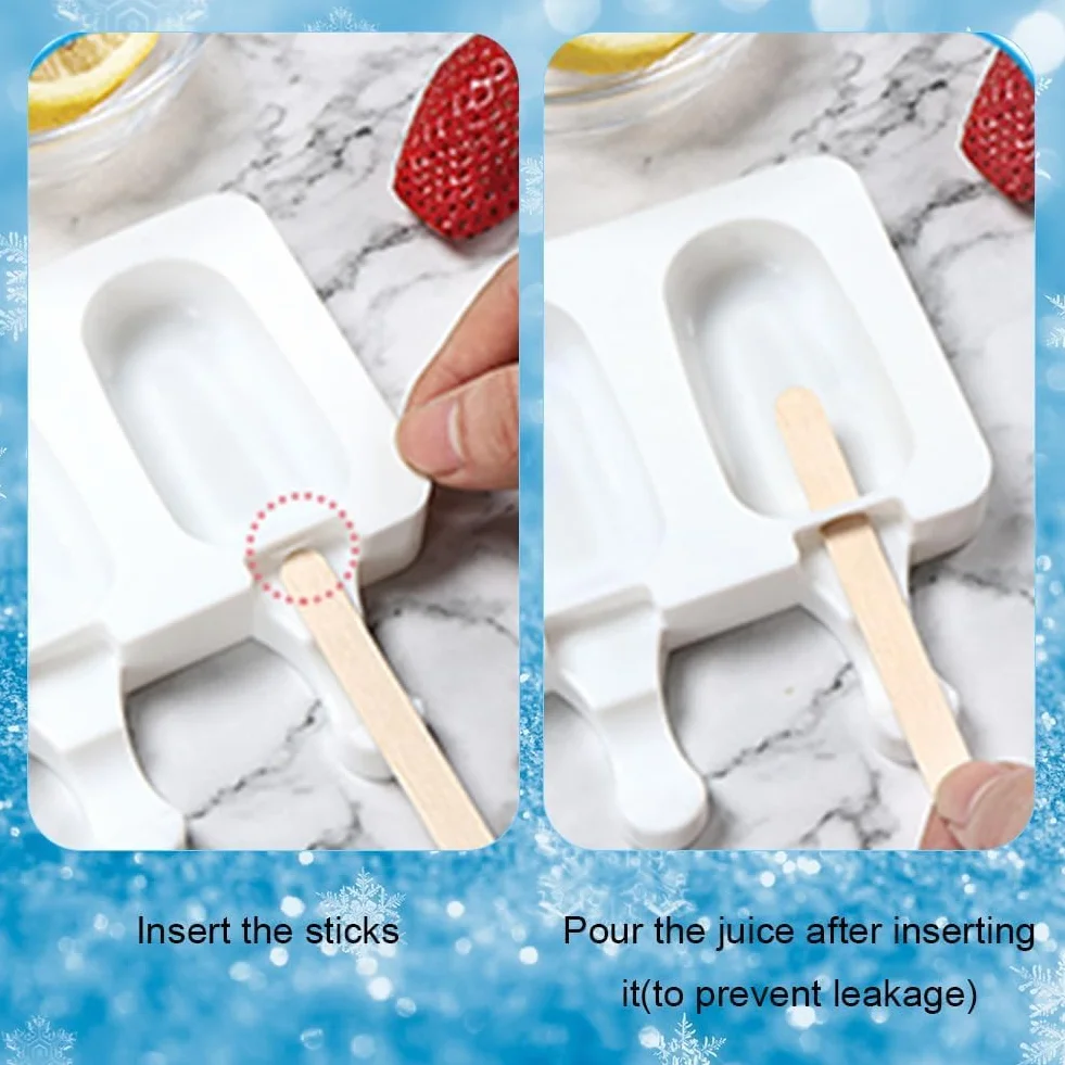 2 formy do lodów, formy do lodów wielokrotnego użytku, formy do lodów, Ice Pop Mold, Popsicle Ice Maker, silikonowa forma do lodów DIY z szczotką do czyszczenia i 100 patyczkami