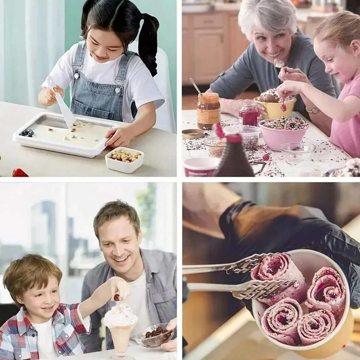 Ice Cream Rolls Maker do robienia lodów "zrób to sam" – maszyna do robienia lodów z 2 szpatułkami, dla dzieci i rodziny, kolor biały, 21 x 26 cm