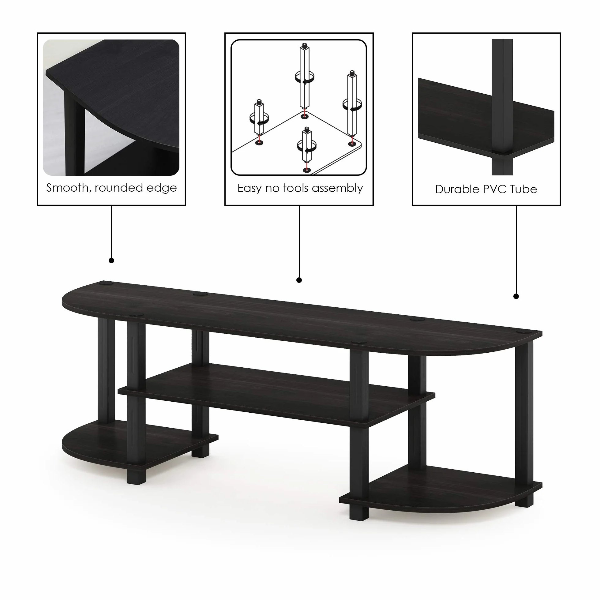 Furinno Turn-S-Tube Wide TV Entertainment Center, szafka pod telewizor, espresso/czarny, 120x40x34 cm