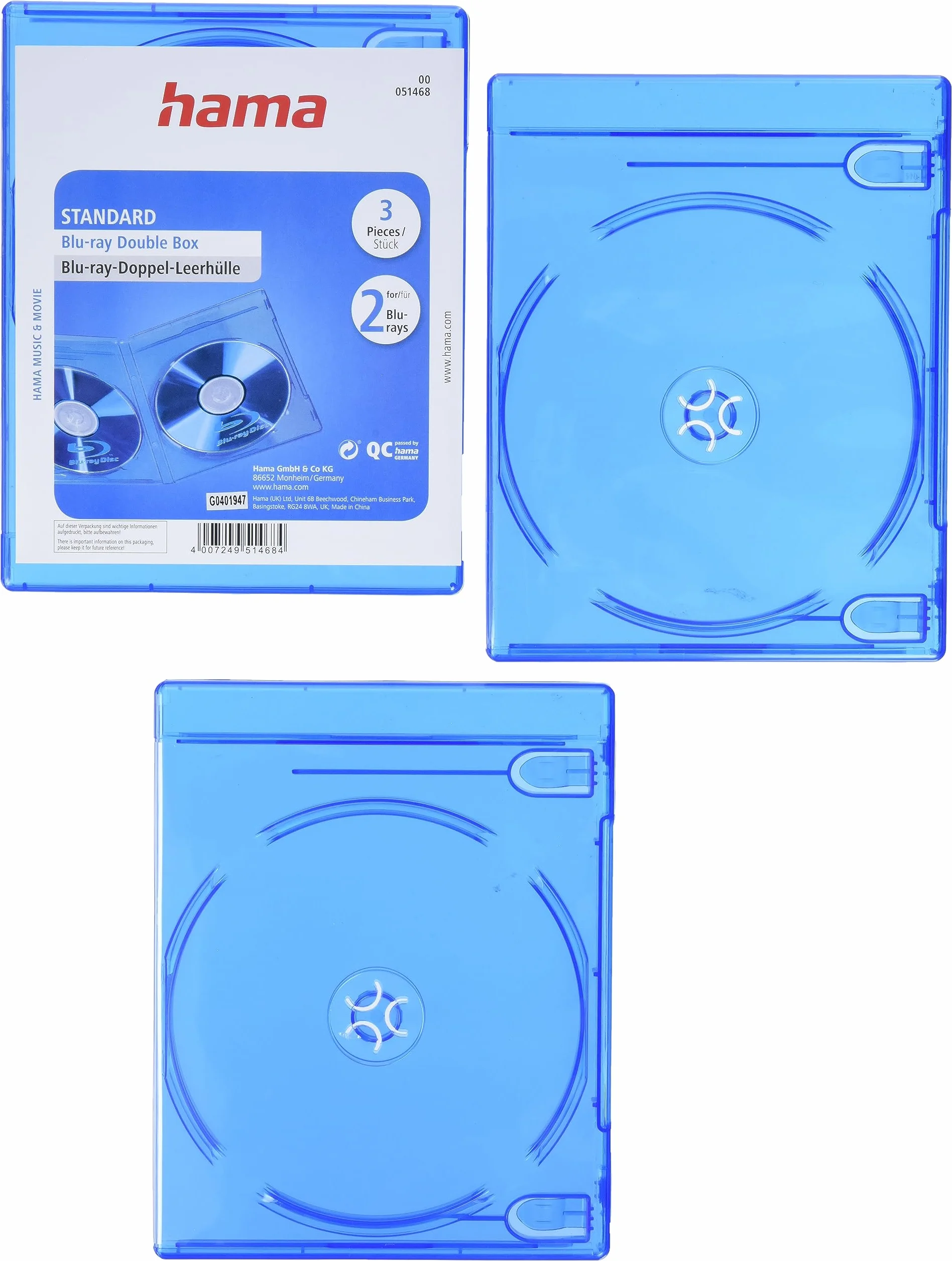 Hama 51468 Blu-Ray Disc podwójne etui na klejnoty - niebieskie (opakowanie 3 szt.)
