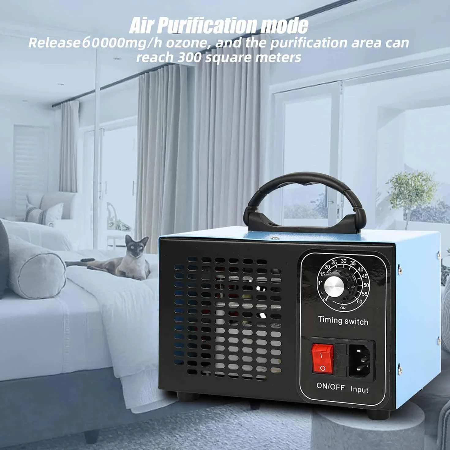 Generator ozonu 60 000 mg/h, przemysłowy oczyszczacz powietrza z timerem 60 min na 300 m², urządzenie ozonowe do garaży, gospodarstw rolnych, hoteli, zapachów kuchennych
