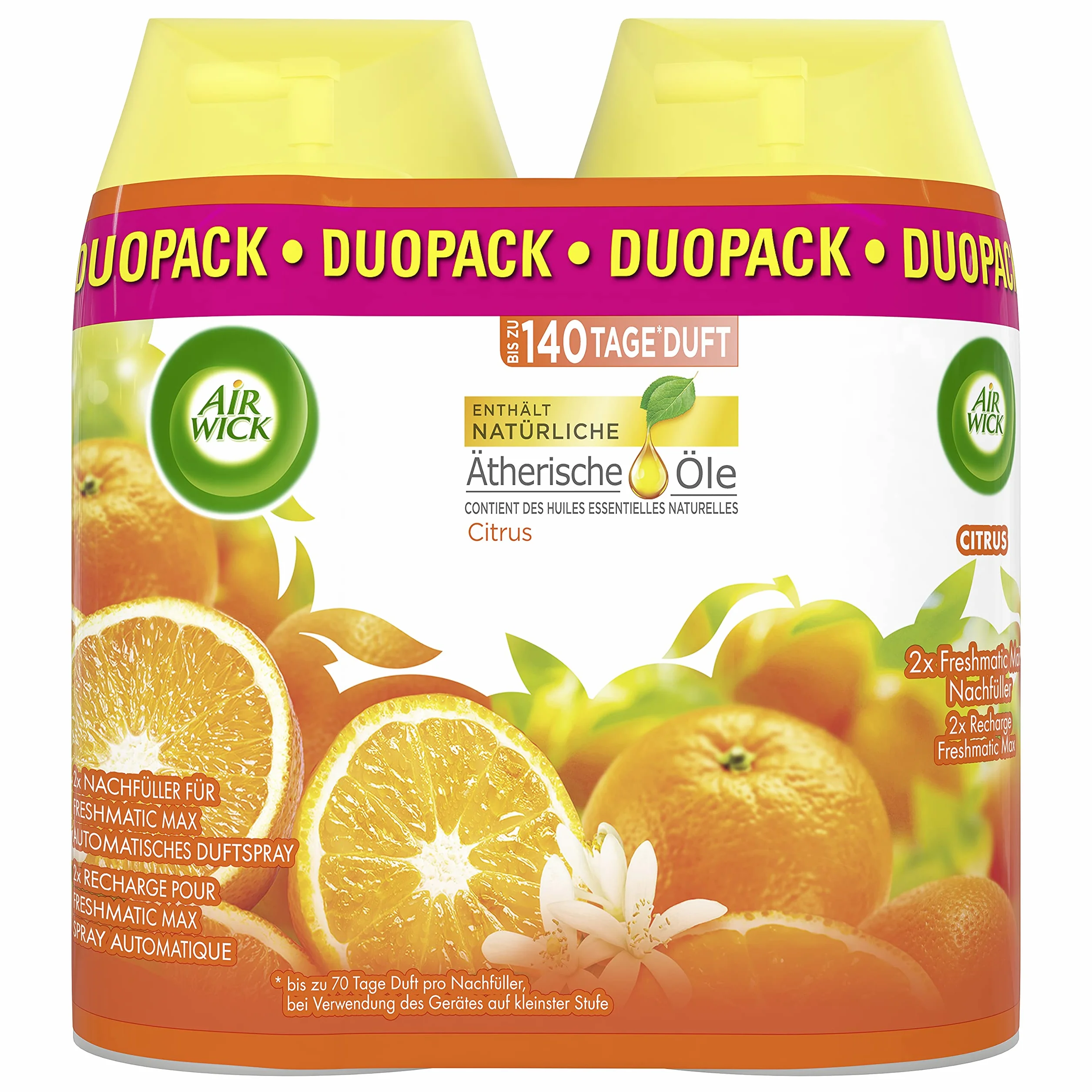 Air Wick Freshmatic Max spray do pomieszczeń – wkład uzupełniający do Air Wick Freshmatic Max – zapach: Citrus – 6 x 250 ml wkład uzupełniający zapach do pomieszczeń i odświeżacz powietrza