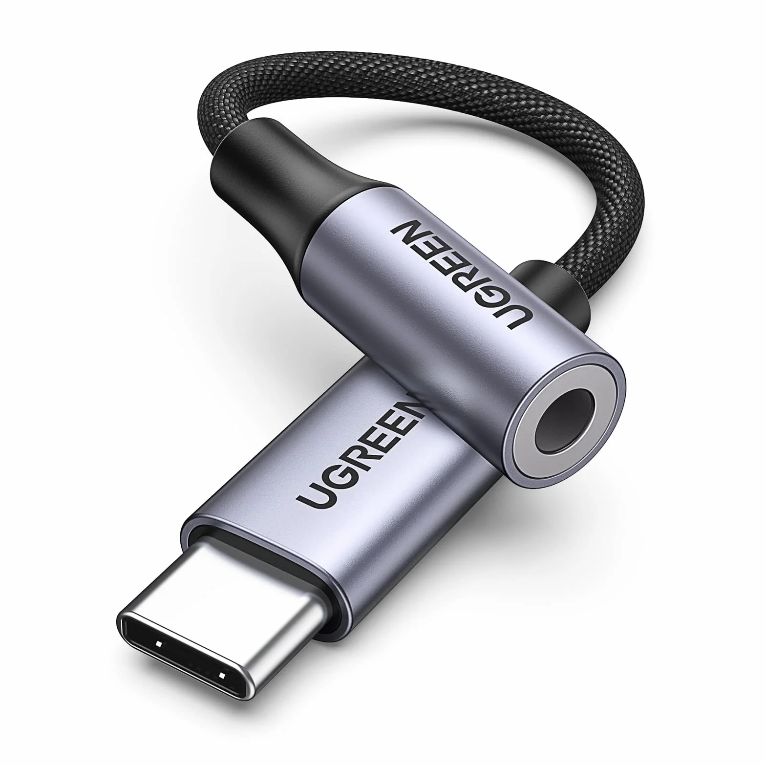 UGREEN Audio Jack Adapter USB C do 3.5mm Adapter Słuchawek Nylonowy Kabel Aux Kompatybilny z Galaxy S23 Ultra/ S23+/ S23/ S22/ S21+/ S21/S21 Ultra/S20,iPad Pro/Air, MacBook Pro itp. (Szary)