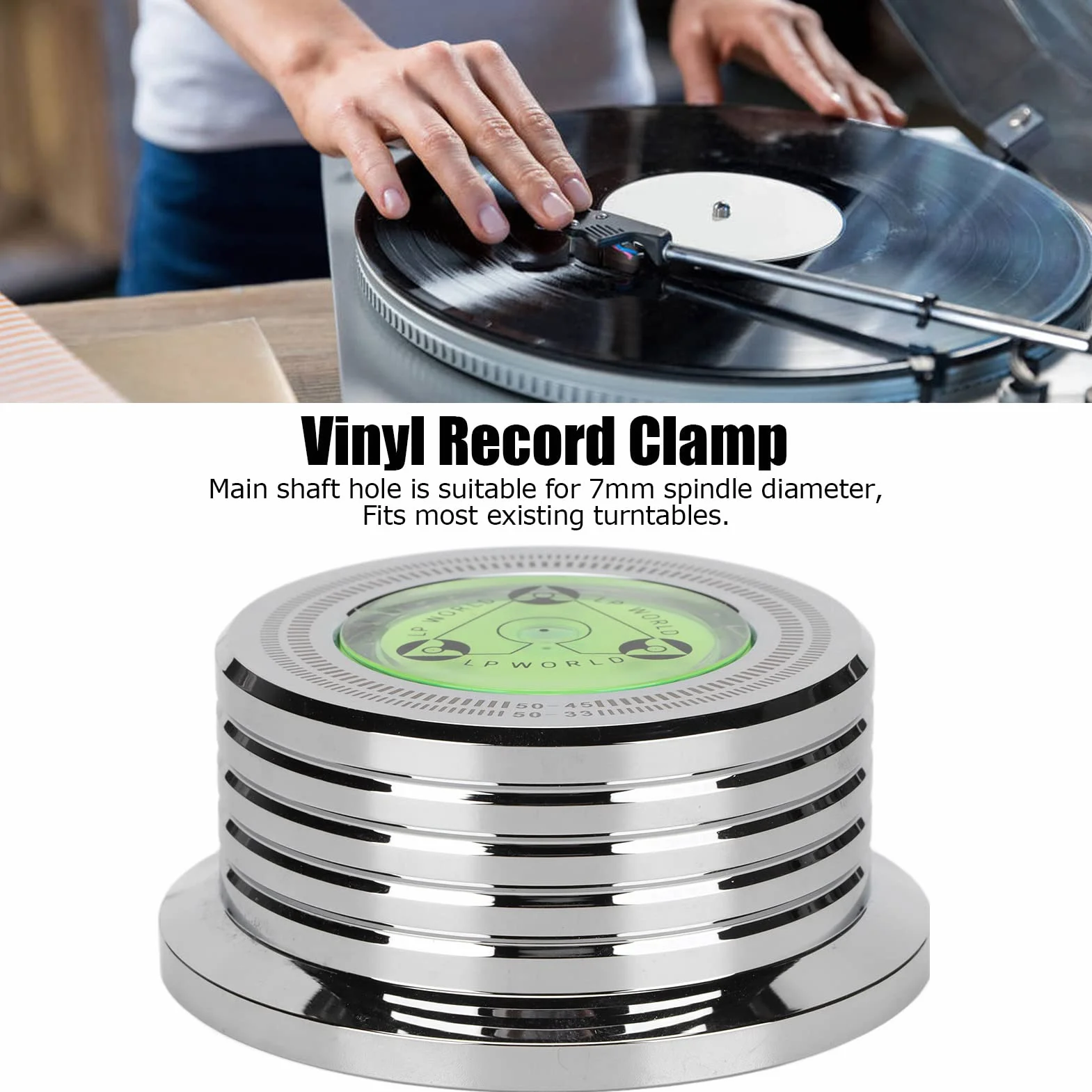 ciciglow Metalowy stabilizator płyt gramofonowych, aluminiowy stabilizator dysków, z poziomicą, aby wyeliminować wibracje, do odtwarzacza LP Record Player, srebrny