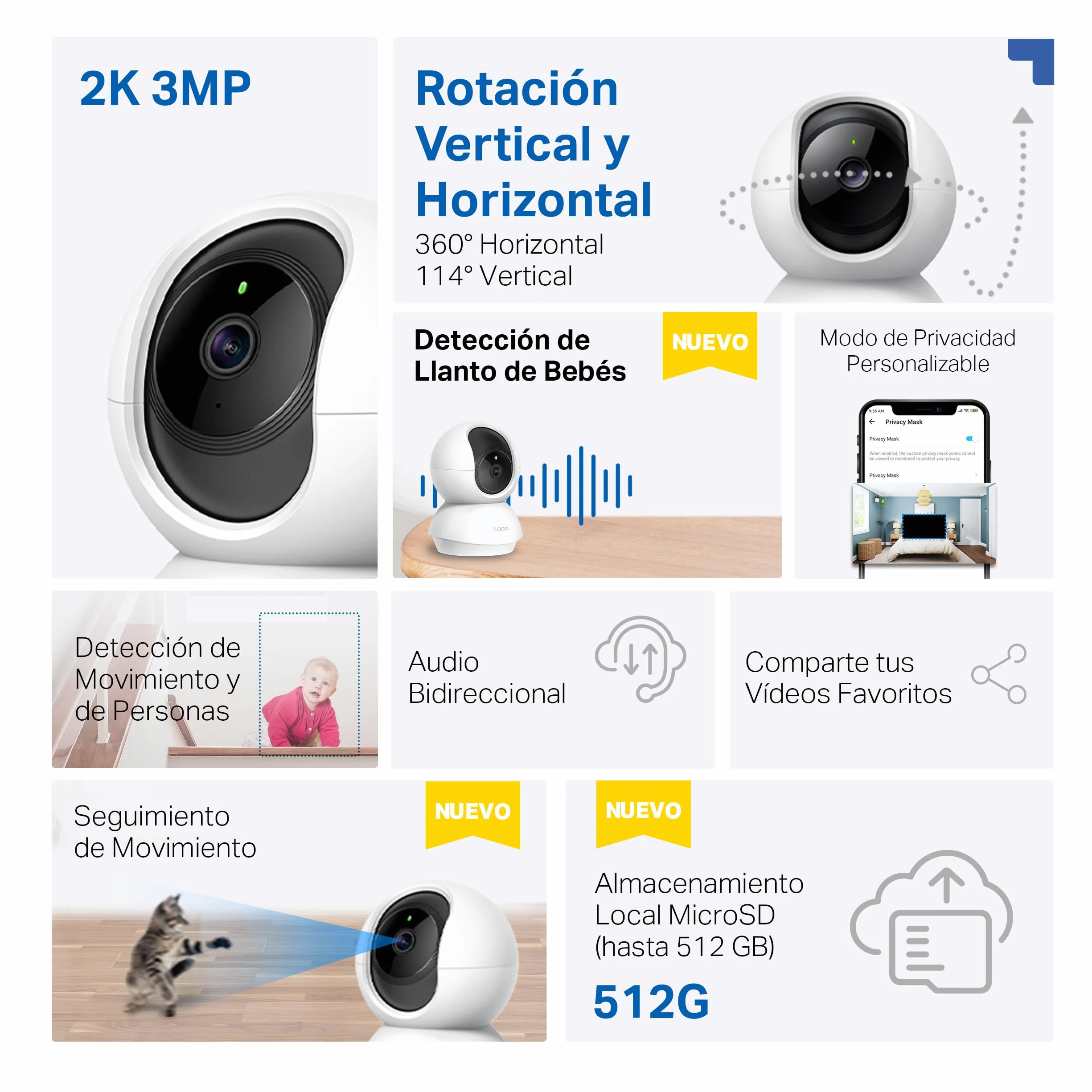 Tapo C21A 2K (3MP) Wewnętrzna kamera nadzorująca WiFi 360°, noktowizor, powiadomienia w czasie rzeczywistym, wykrywanie osoby, śledzenie ruchu, pilot zdalnego sterowania, kompatybilna z Alexa