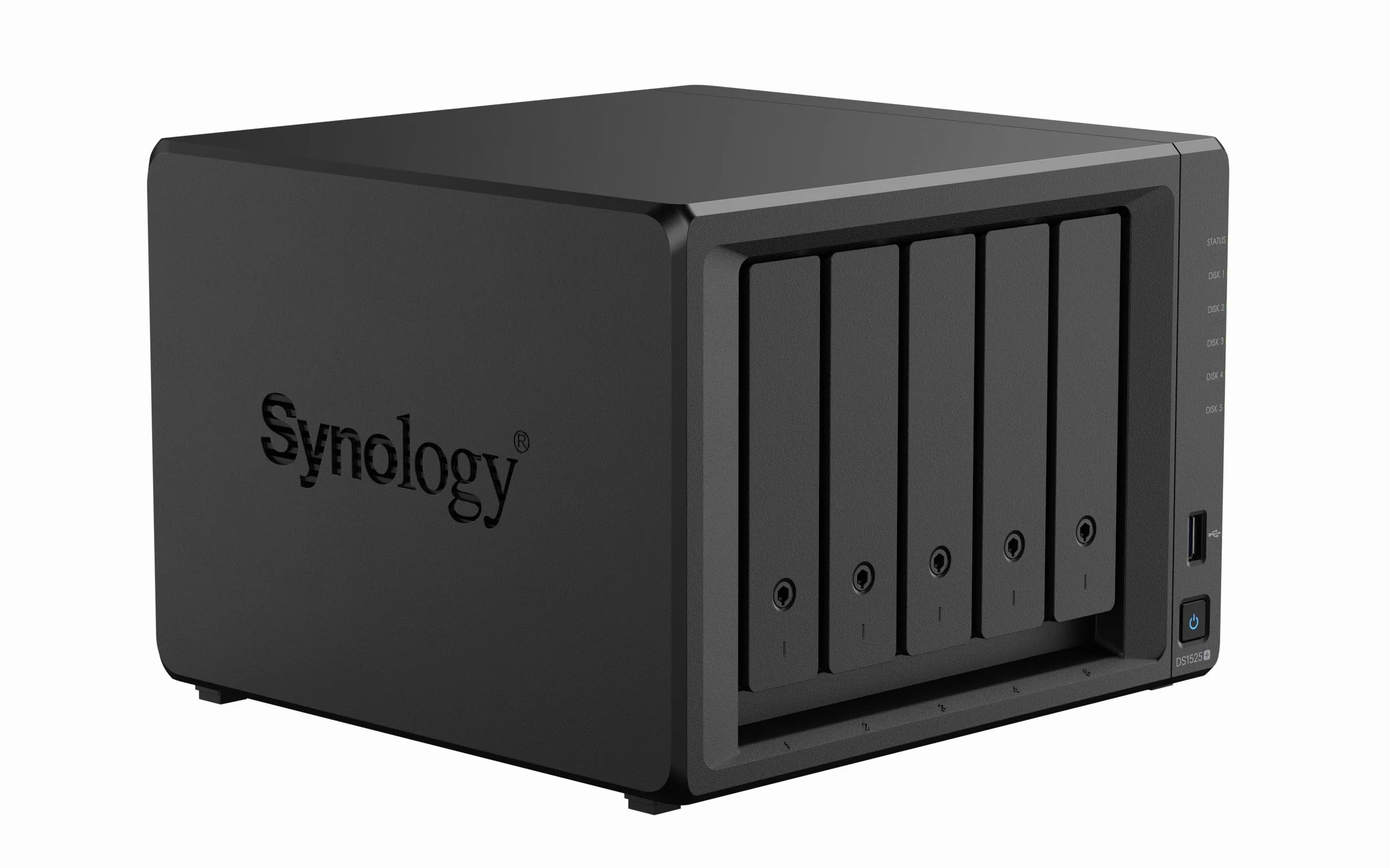 Synology Rozszerzalny zestaw NAS z 5 wnękami, DS1525+ AMD RyzenCPU z pamięcią 8 GB, użytkownicy standardowi 2,5 GbE, autoryzowany sprzedawca krajowy, Field Lake, obsługa telefonu, DiskStation