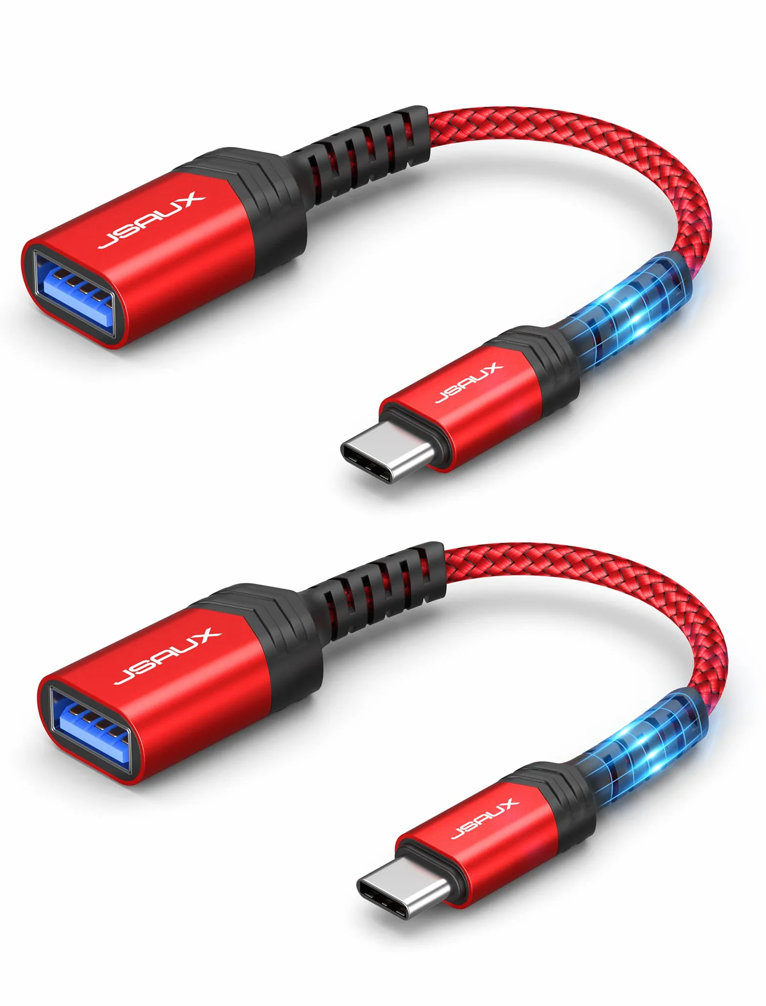 JSAUX Adapter USB C na USB [2 sztuki], OTG USB typu C, adapter kompatybilny z iPhone 16 Pro Max/15 Pro Max, iPad, MacBook Pro/Air, Galaxy S24/S23/S22 Ultra, Huawei P50, czerwony