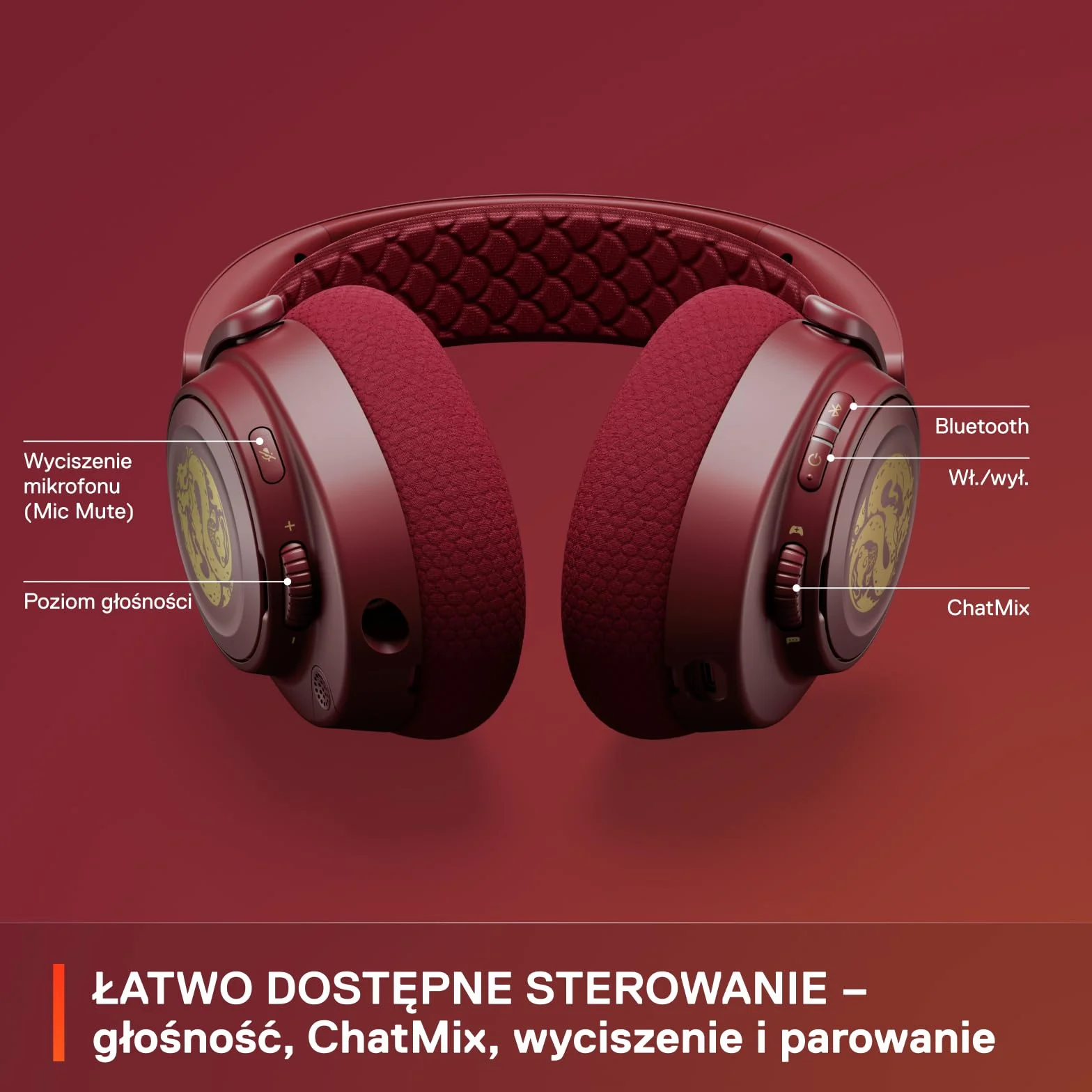 SteelSeries Arctis Nova 7 Wireless - Multi-Platform Gaming Headset - Dragon Edition - głośniki + nakładki - Podwójna łączność 2,4 GHz, Bluetooth - bateria 38 HR Fast Charge - PC, PS, komórki, Switch