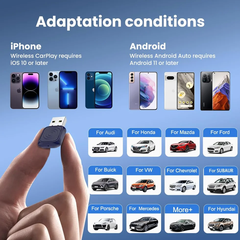 CarlinKit Bezprzewodowy adapter CarPlay i Android Auto MINI-Ultra, bezprzewodowy adapter 2 w 1, konwertuje przewodowy CarPlay/Android Auto na bezprzewodowy, mini Stick Design, aktualizacja OTA
