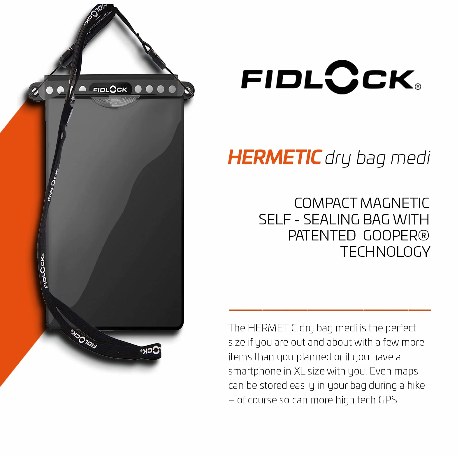 Fidlock Wasserdichte Schutzhülle Hermetic Dry Bag Medi, 148 x 203 x 9mm, Orange, D-11111A-F0000