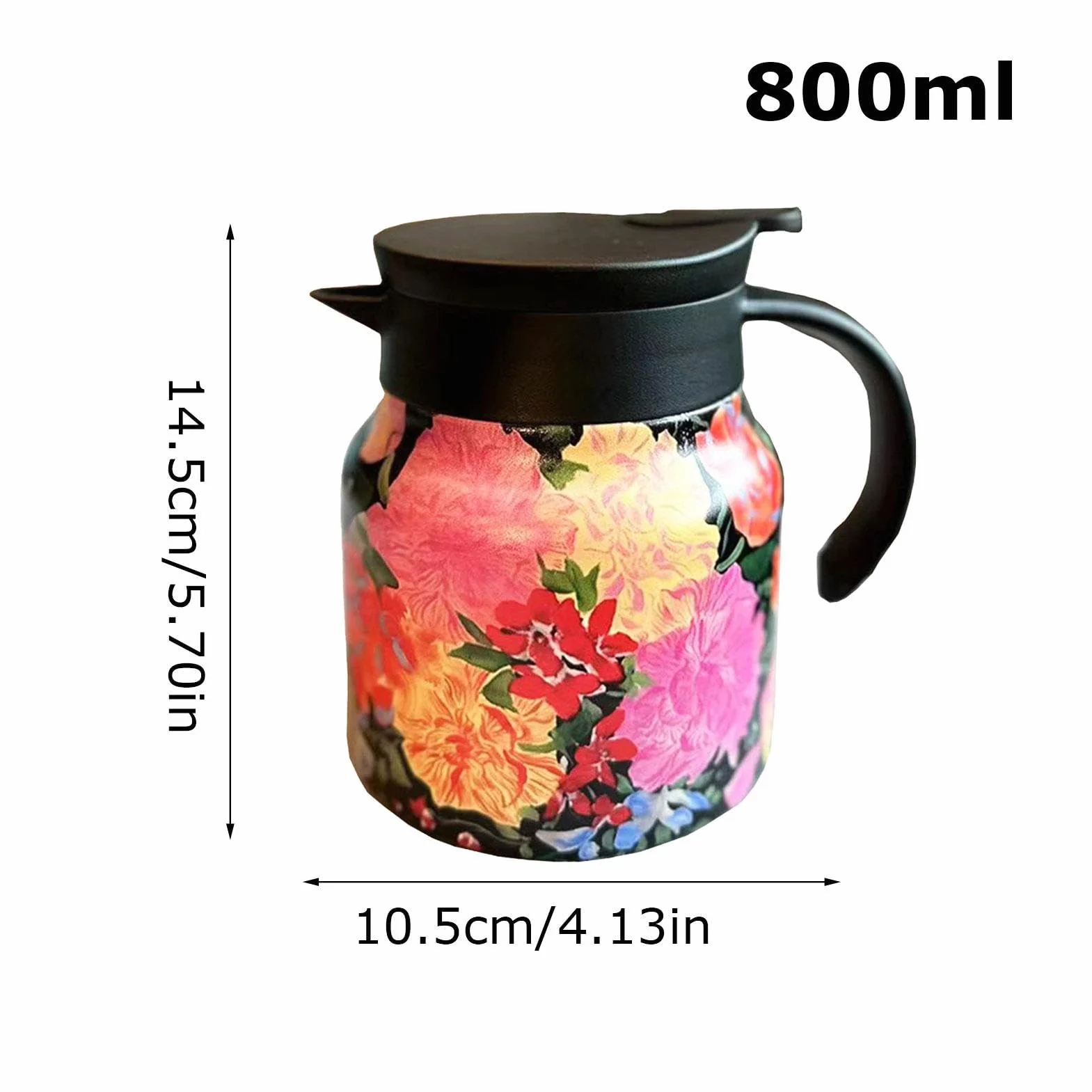 Termo do herbaty z zaparzaczem – 800 ml, termiczny dzbanek do herbaty, izolowany czajniczek z kwiatowym wzorem, czajnik zatrzymujący ciepło, próżniowy garnek termiczny ze stali nierdzewnej do