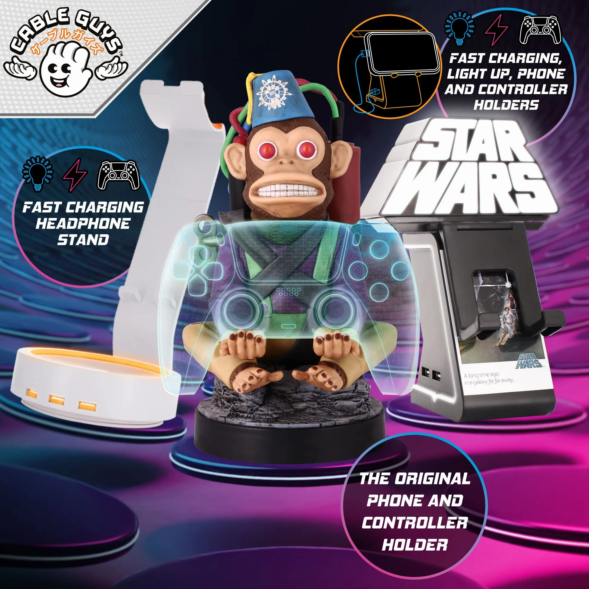 Cable Guys - Guardians of the Galaxy Rocket Gaming Accessories Holder & Phone Holder for Most Controller (Xbox, Play Station, Nintendo Switch) & Phone