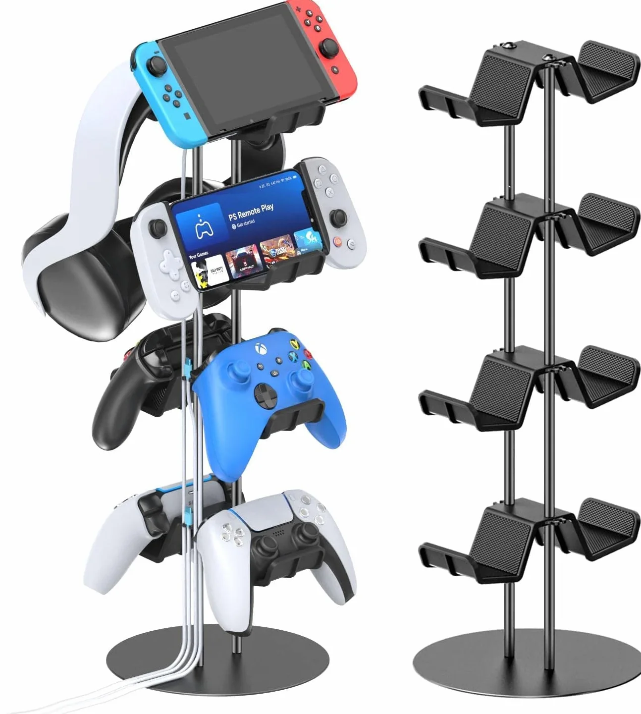 Uchwyt kontrolera Kytok 4 poziomy z uchwytem na zestaw słuchawkowy na biurko, uniwersalny stojak na kontroler kompatybilny z Xbox PS5 PS4 Nintendo Switch, stojak słuchawkowy na 8 pakietów kontrolerów